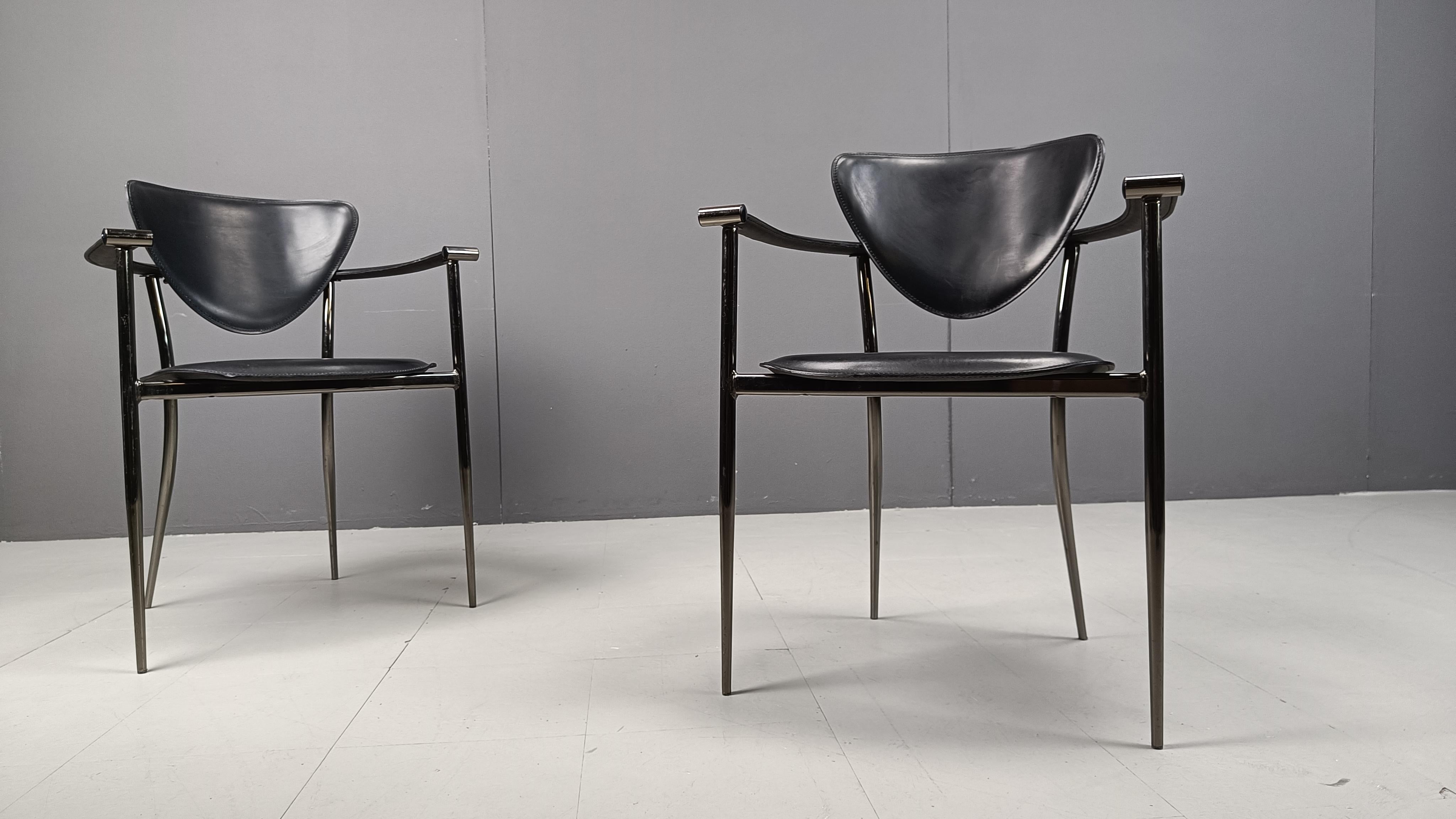 Vintage black leather armchairs by Arrben Italy, 1980s - set of 4 3