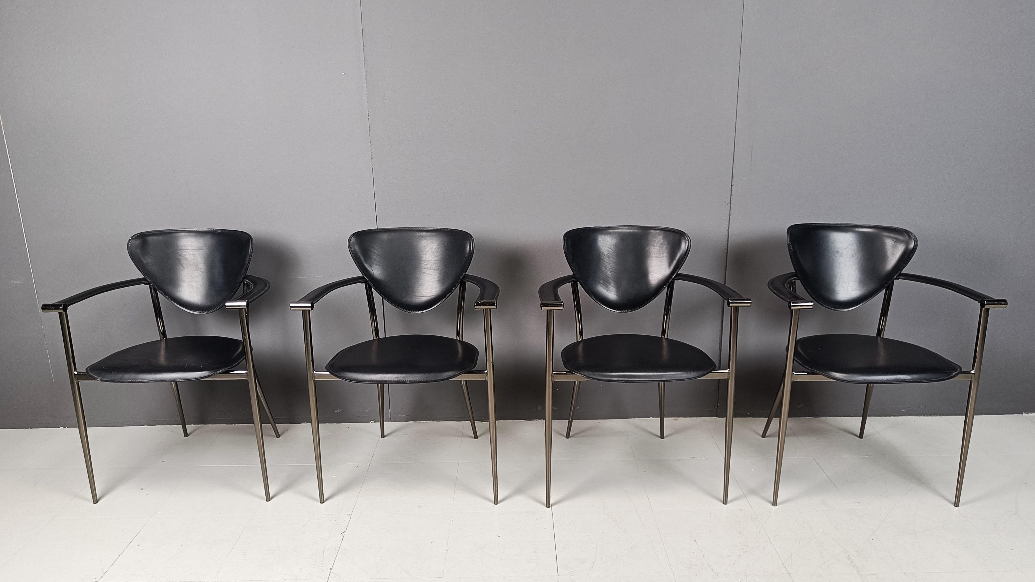 Post-Modern Vintage black leather armchairs by Arrben Italy, 1980s - set of 4
