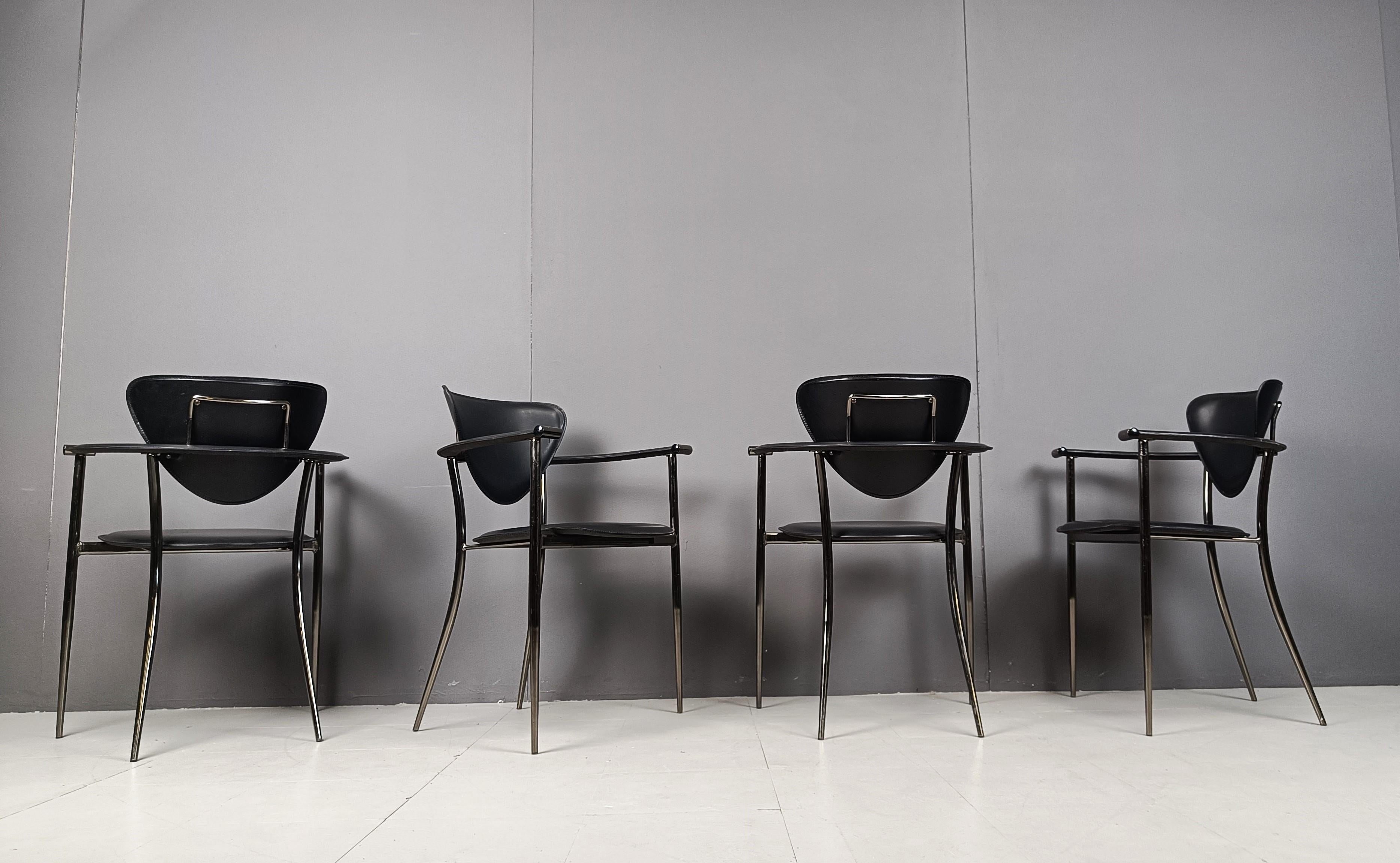 Late 20th Century Vintage black leather armchairs by Arrben Italy, 1980s - set of 4