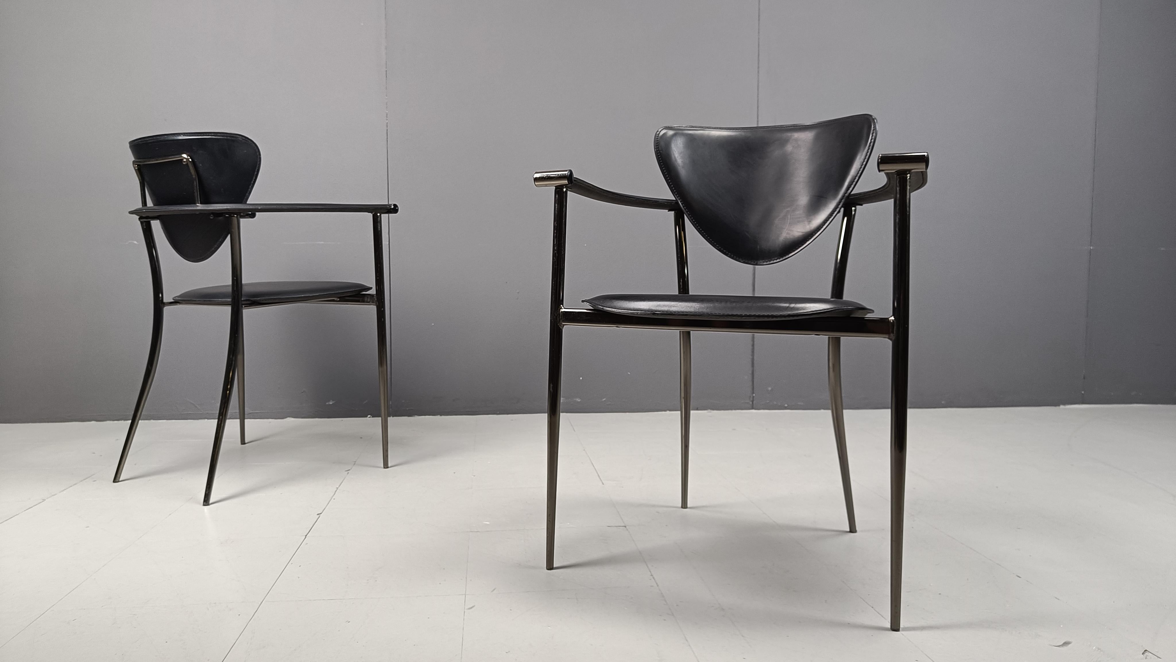 Vintage black leather armchairs by Arrben Italy, 1980s - set of 4 2