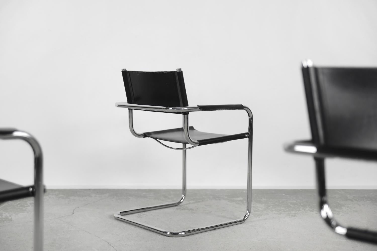 Vintage German Cubic Black Leather Bauhaus Cantilever Chair, 1960s, Set of 5 10