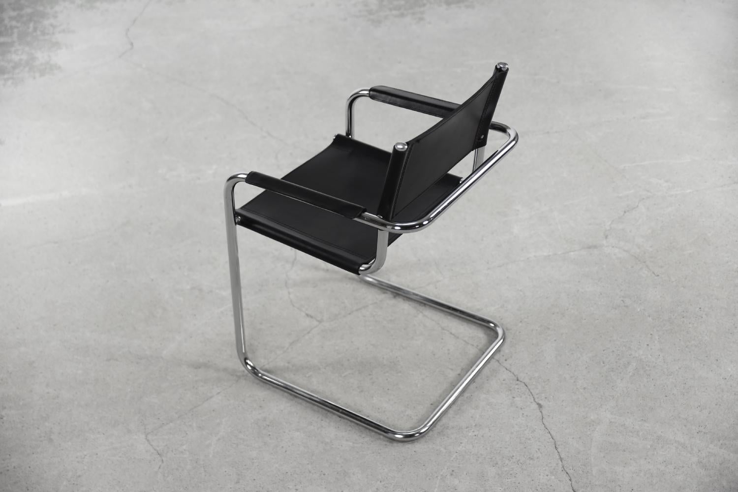 Vintage German Cubic Black Leather Bauhaus Cantilever Chair, 1960s, Set of 5 12