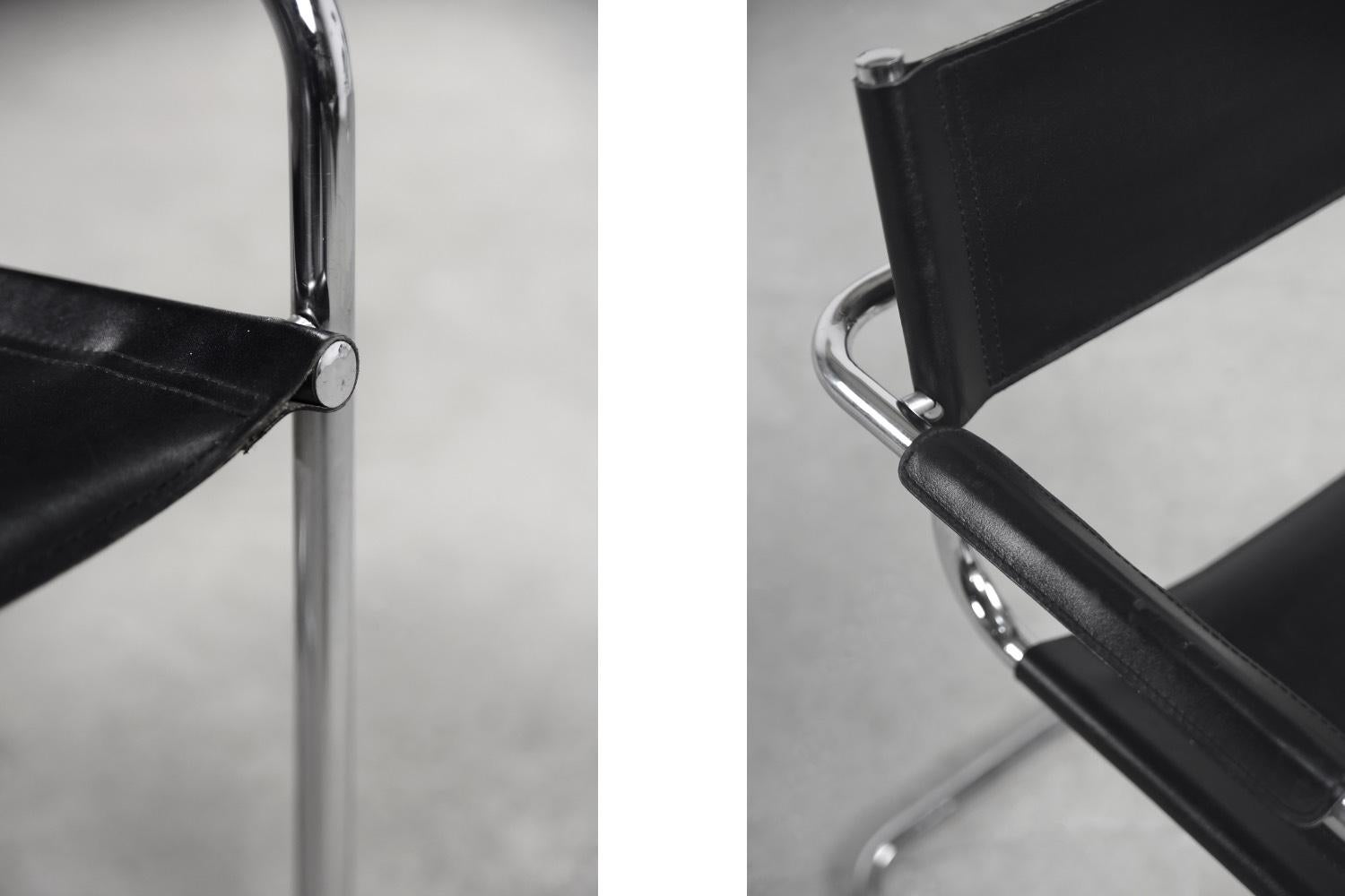 Vintage German Cubic Black Leather Bauhaus Cantilever Chair, 1960s, Set of 5 2