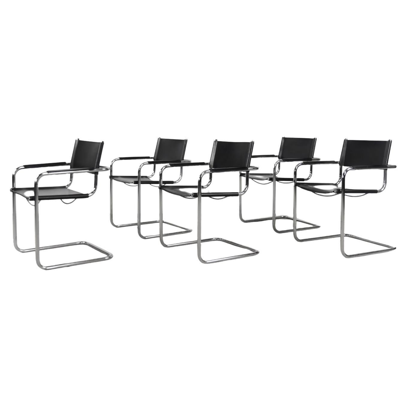 Vintage German Cubic Black Leather Bauhaus Cantilever Chair, 1960s, Set of 5 In Good Condition In Warszawa, Mazowieckie