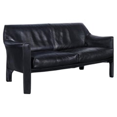 Divano Cab 415 in pelle nera vintage di Mario Bellini per Cassina
