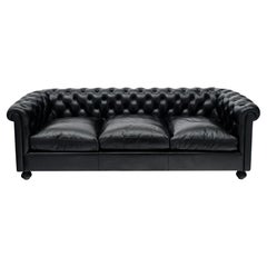 Vintage Black Leather Chesterfield