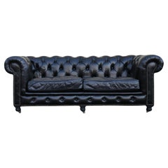 Divano Chesterfield in pelle nera vintage di Restoration Hardware