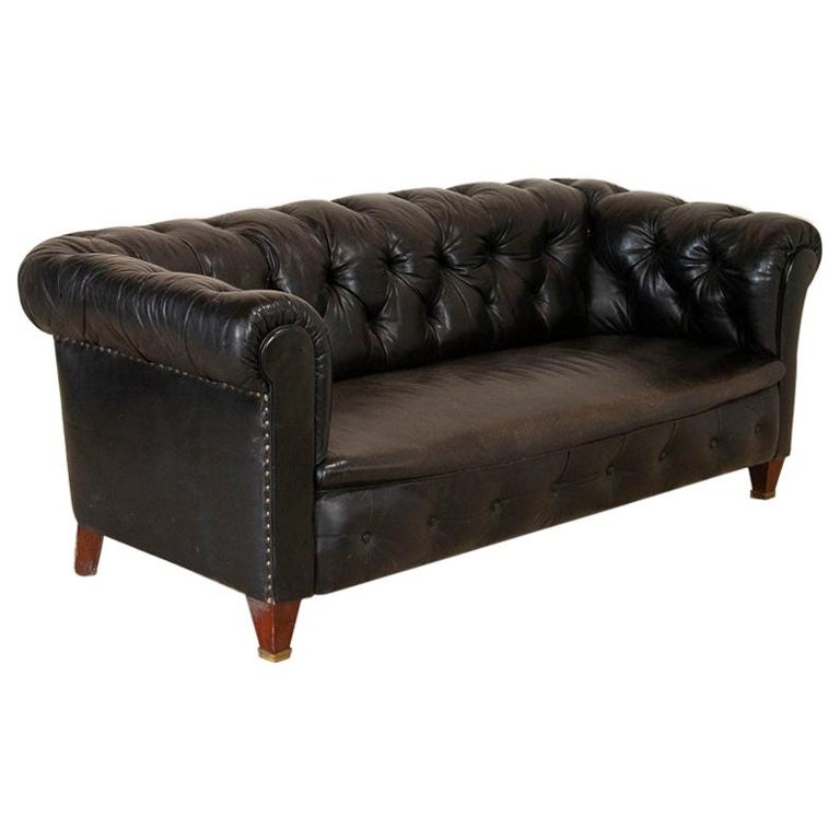 Vintage Black Leather Chesterfield Sofa At 1stdibs