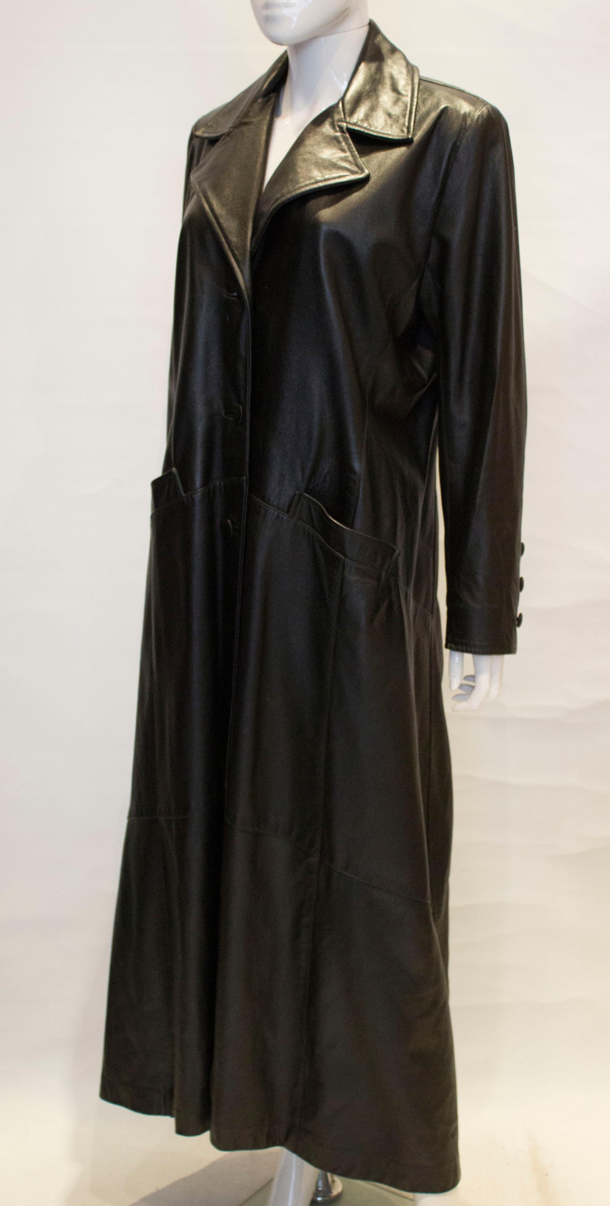 Women's Vintage Black Leather Coat