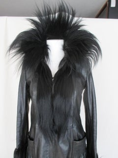 Vintage Black Leather coat with Fur
