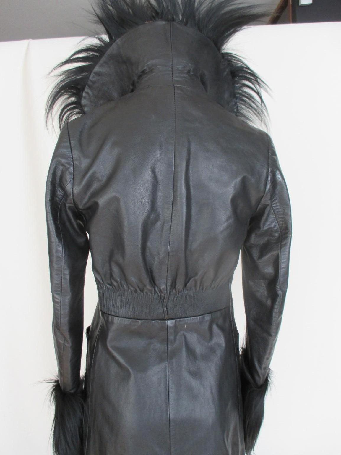 black leather and fur coat
