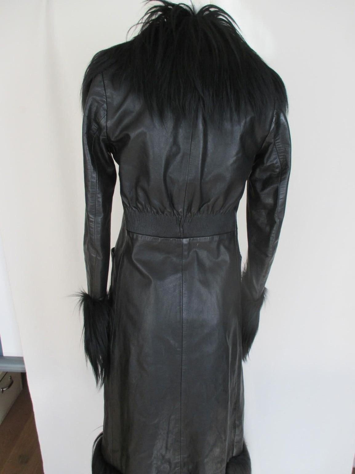Vintage Black Leather coat with Fur In Fair Condition For Sale In Amsterdam, NL