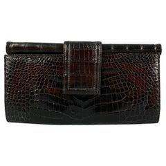VINTAGE Black Leather Crocodile Clutch Handbag