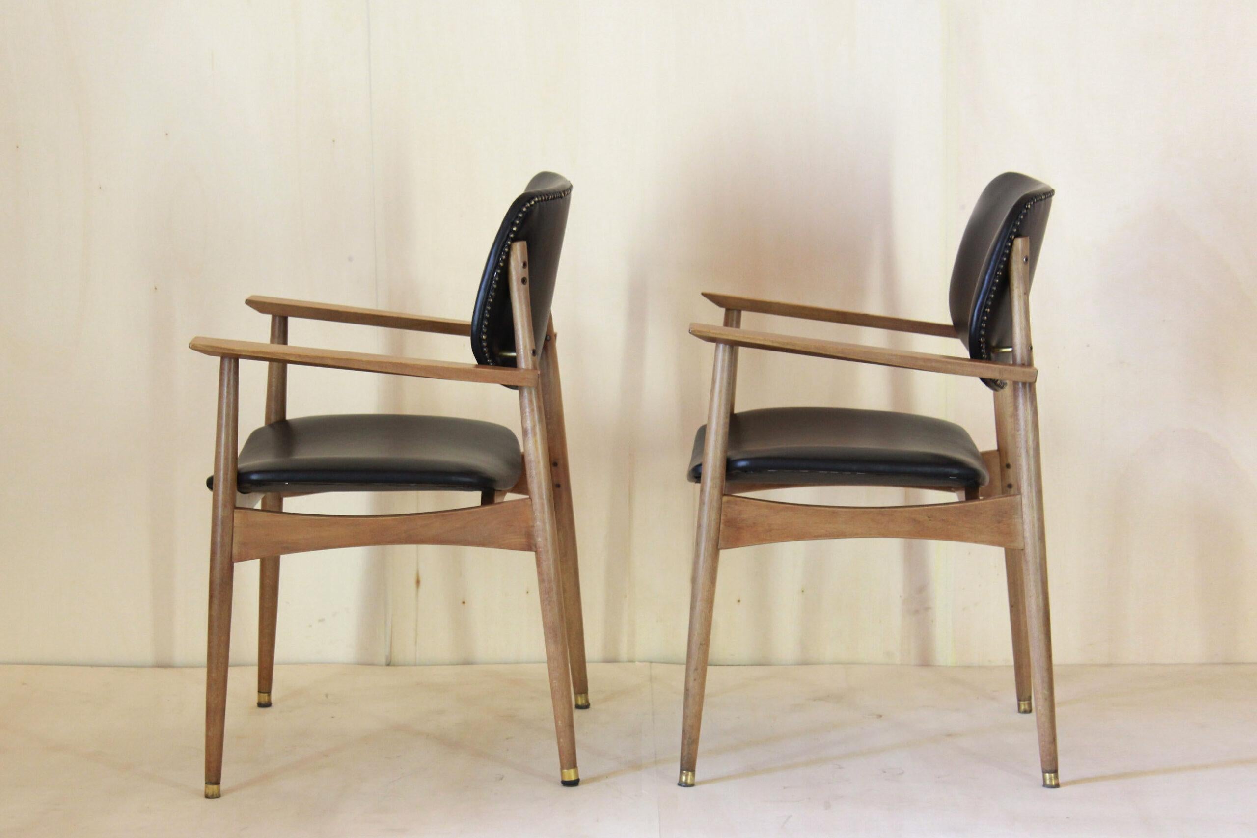 Mid-Century Modern Vintage Black Leather Desk Office Chairs, Anonima Castelli For Sale