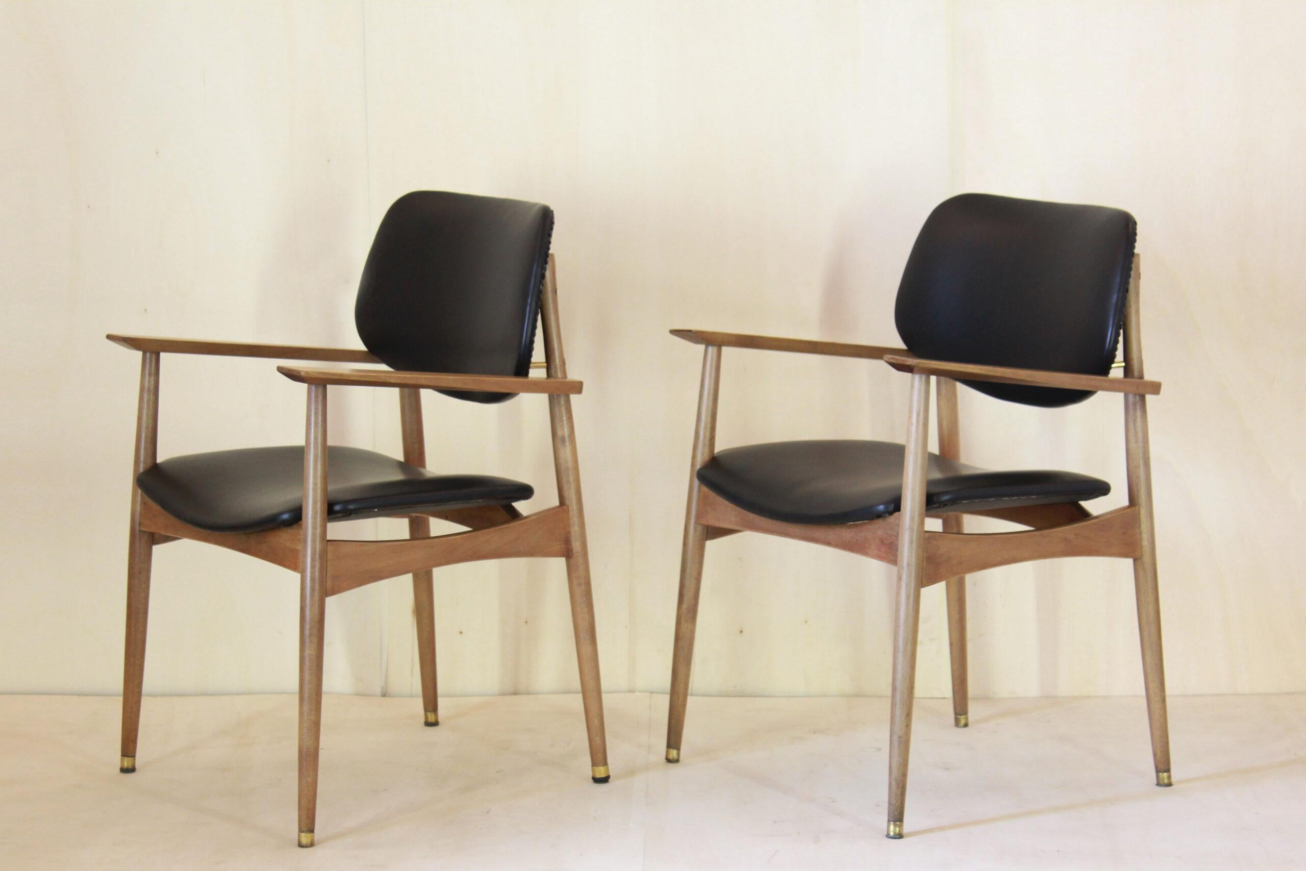 Italian Vintage Black Leather Desk Office Chairs, Anonima Castelli For Sale