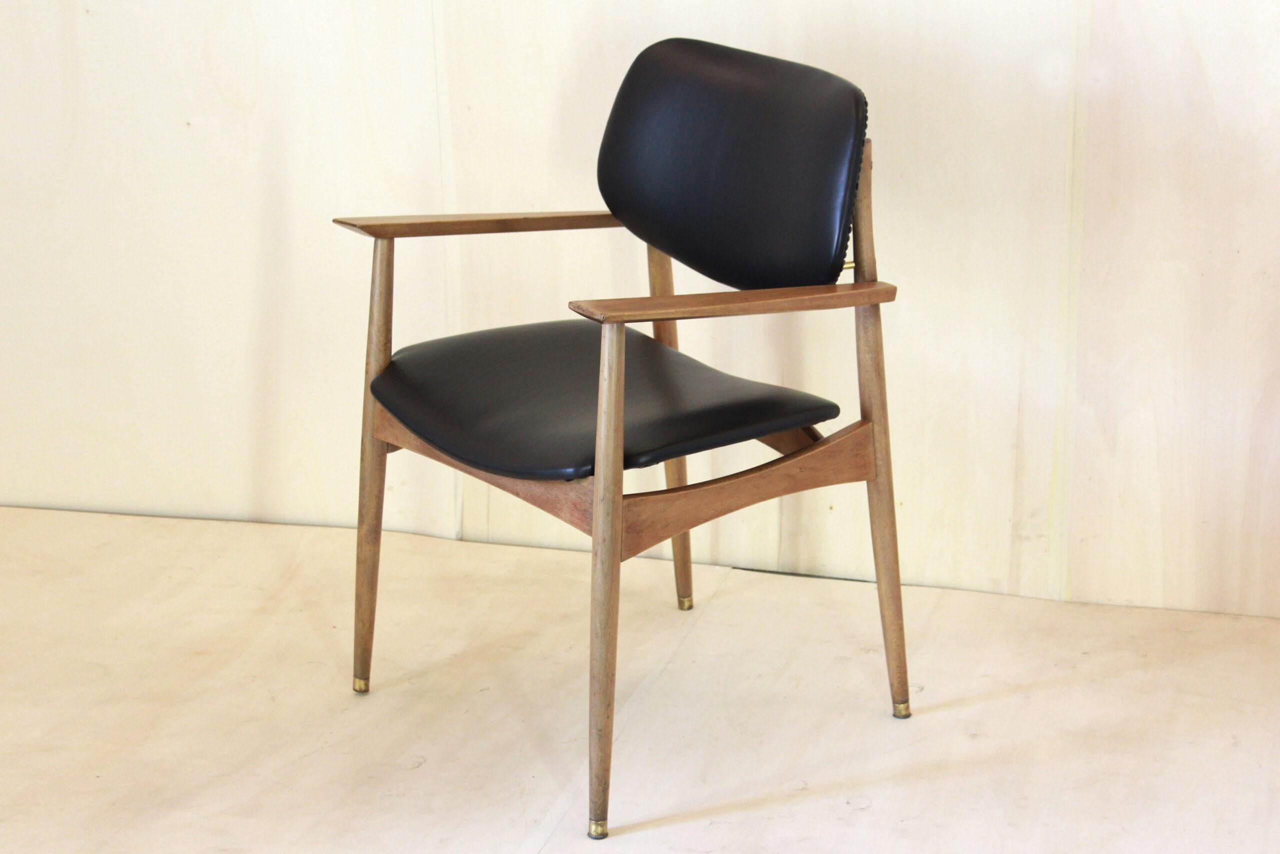 Mid-20th Century Vintage Black Leather Desk Office Chairs, Anonima Castelli For Sale