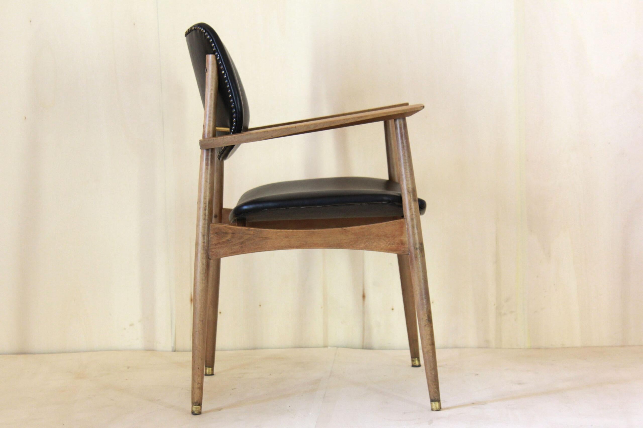 Vintage Black Leather Desk Office Chairs, Anonima Castelli For Sale 1