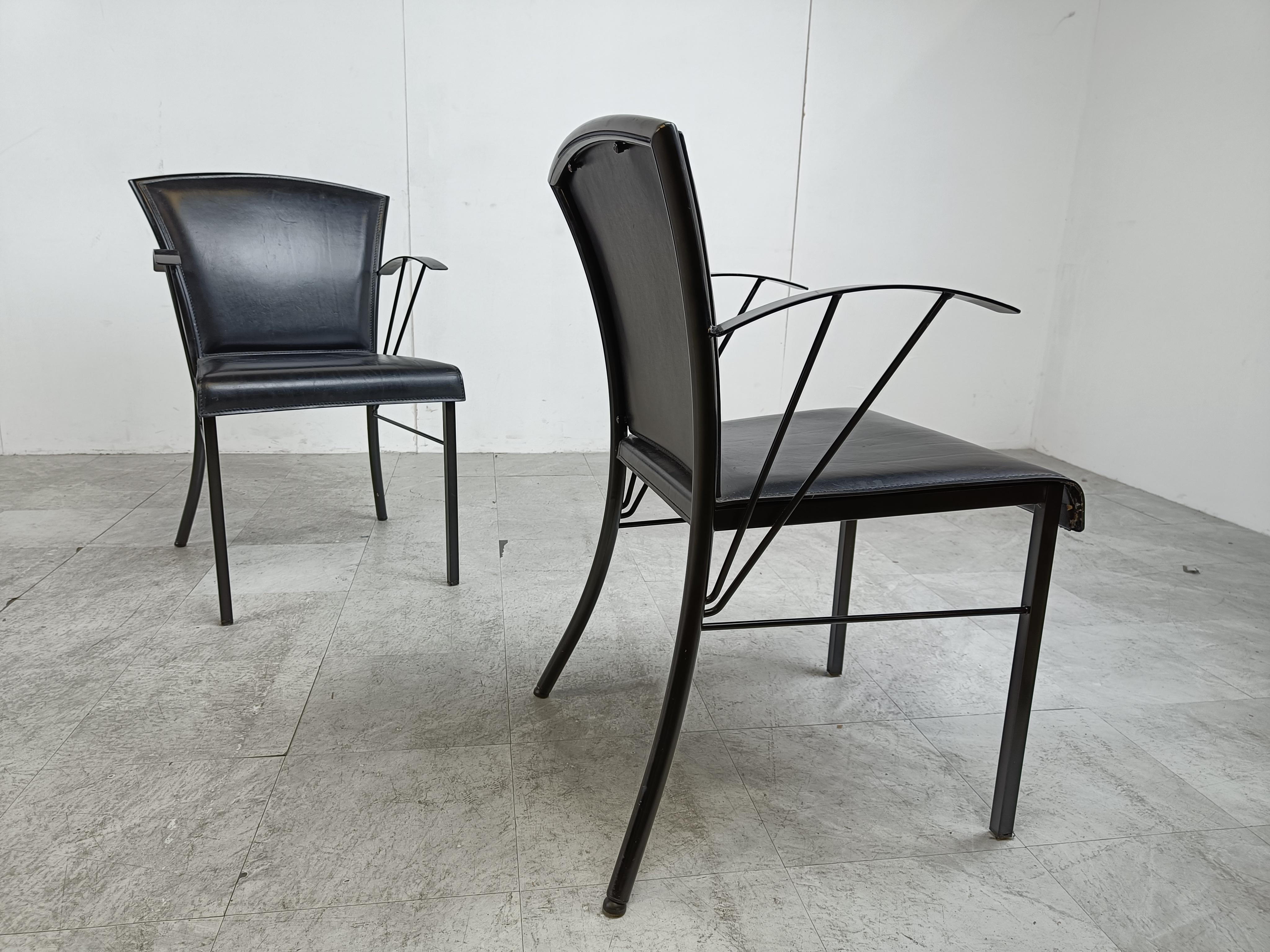 Vintage Black Leather Dining Chairs by Arrben, 1980s For Sale 3