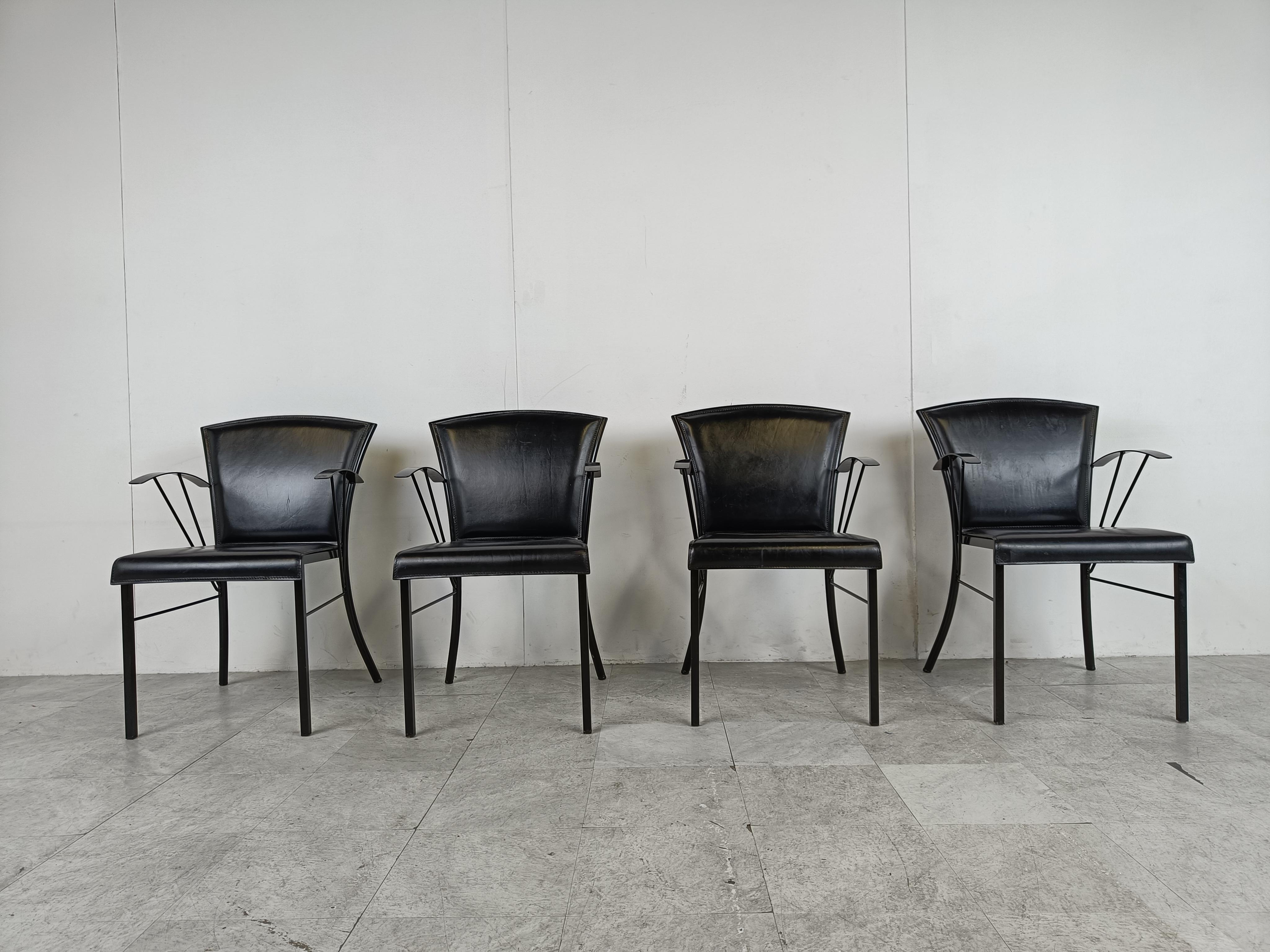 Mid-Century Modern Vintage Black Leather Dining Chairs by Arrben, 1980s For Sale