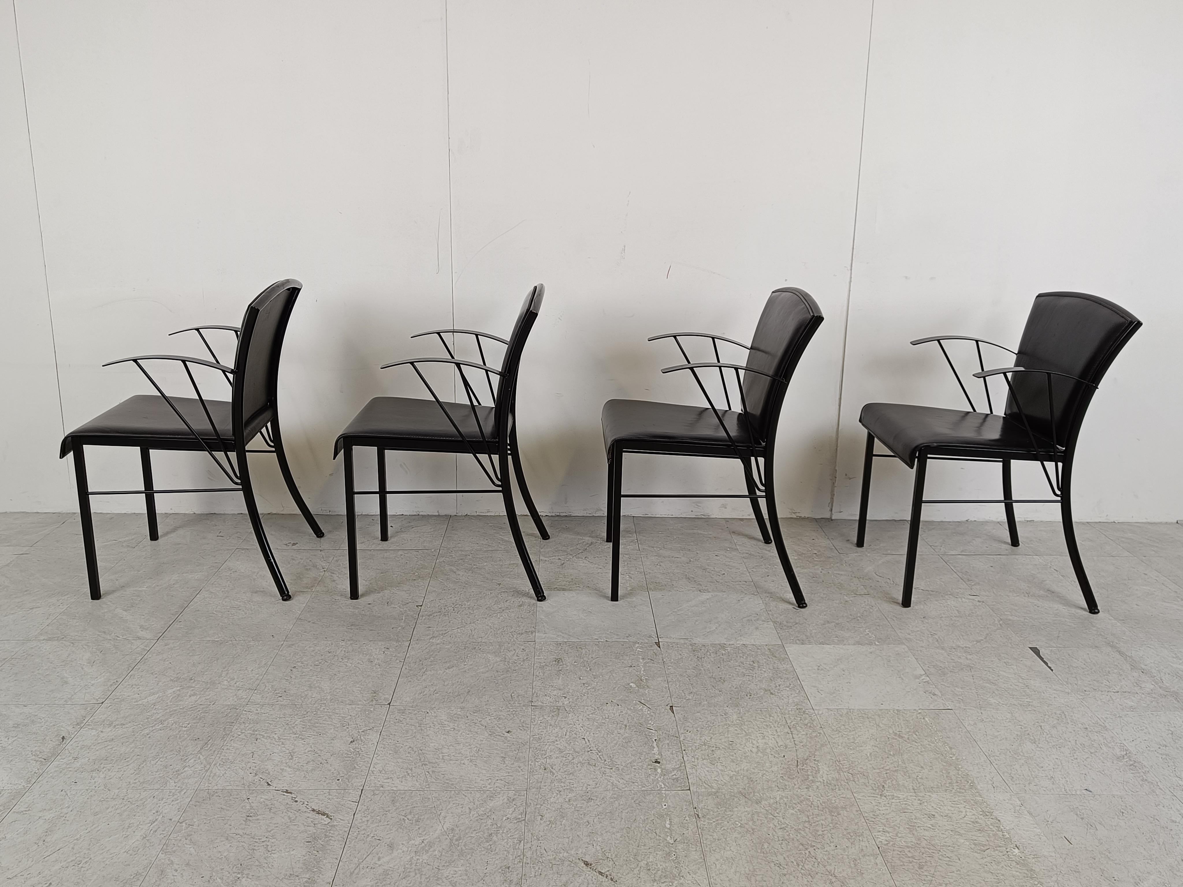 Vintage Black Leather Dining Chairs by Arrben, 1980s In Good Condition For Sale In HEVERLEE, BE
