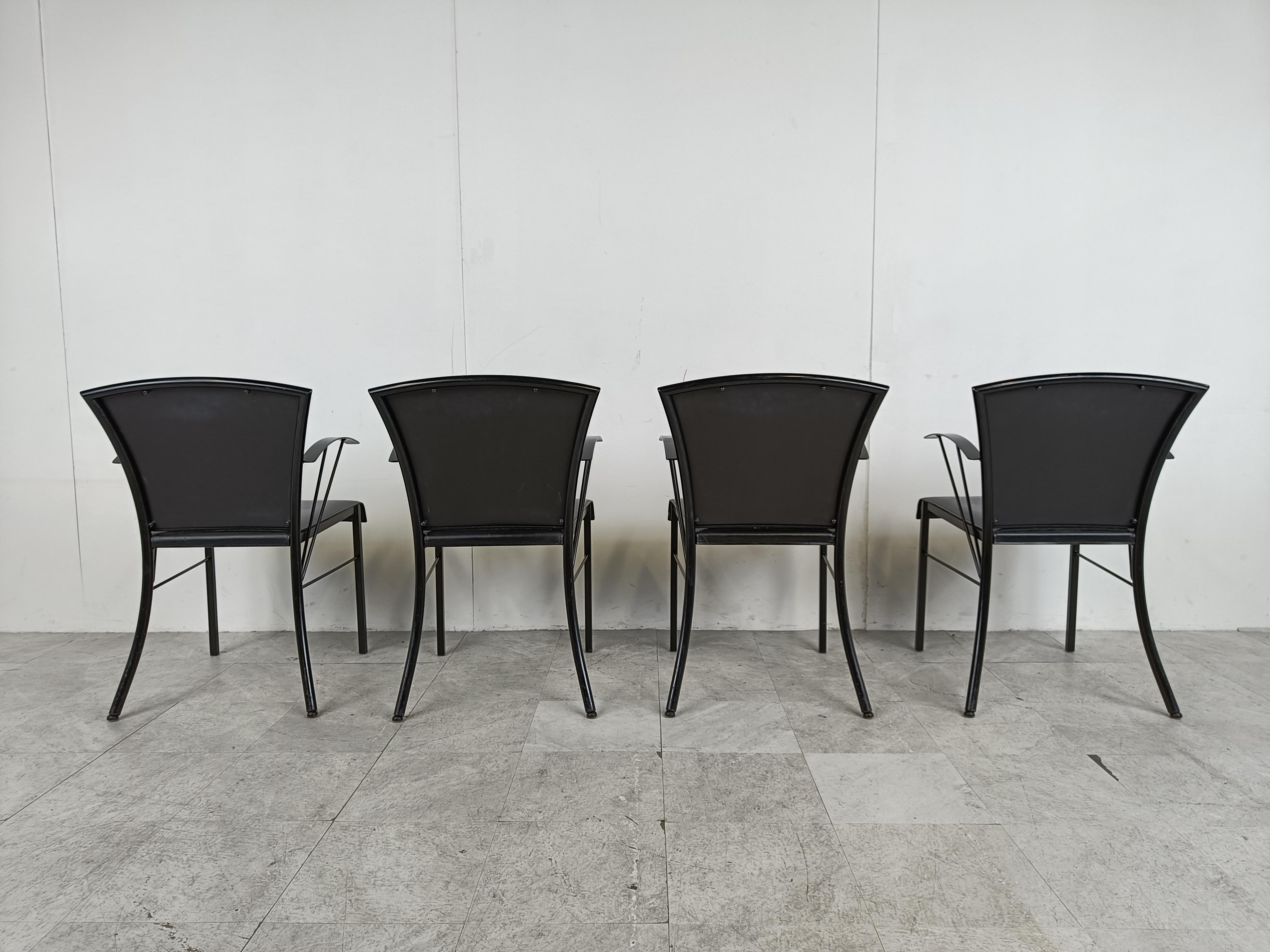 Metal Vintage Black Leather Dining Chairs by Arrben, 1980s For Sale