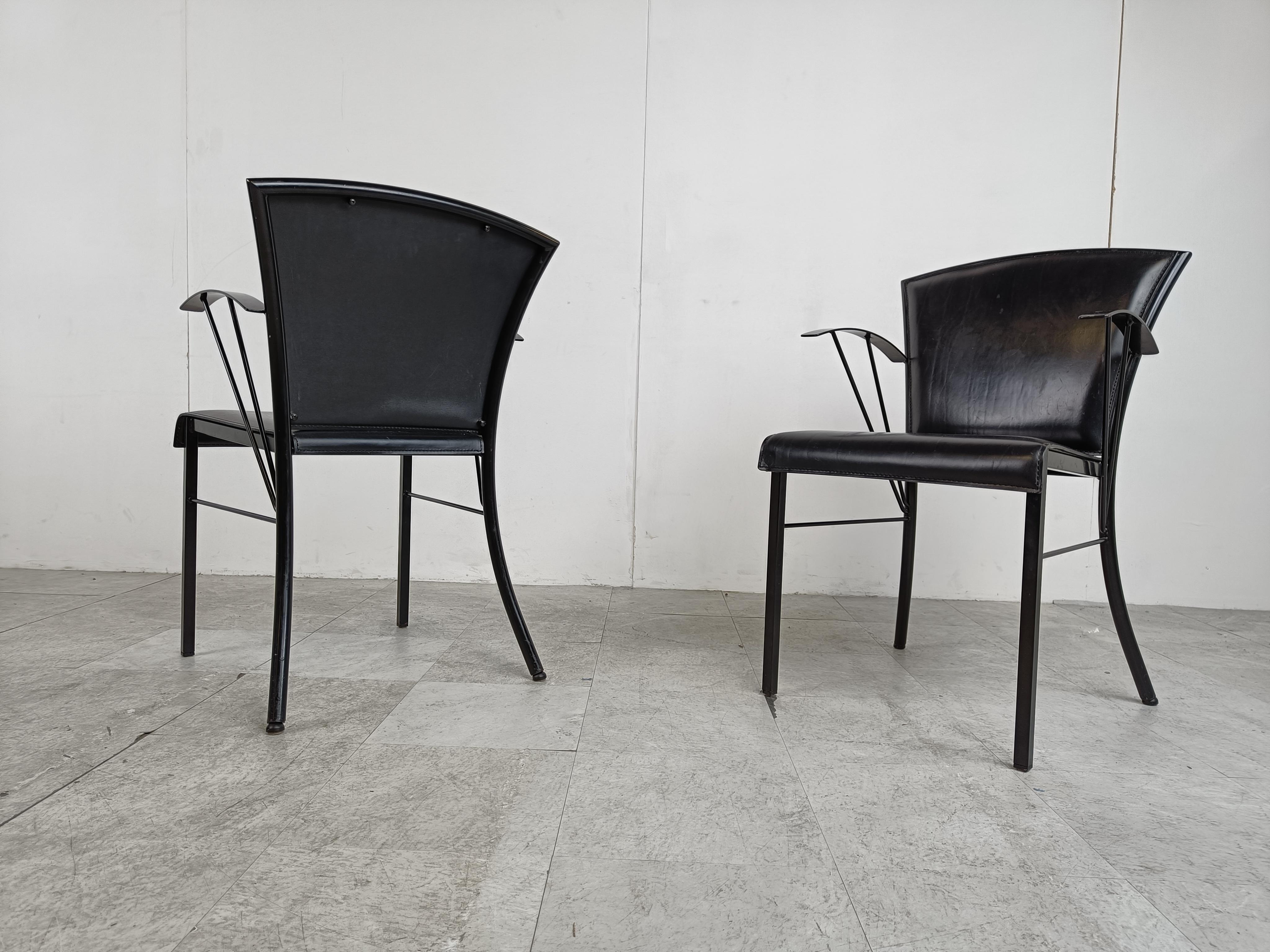 Vintage Black Leather Dining Chairs by Arrben, 1980s For Sale 2
