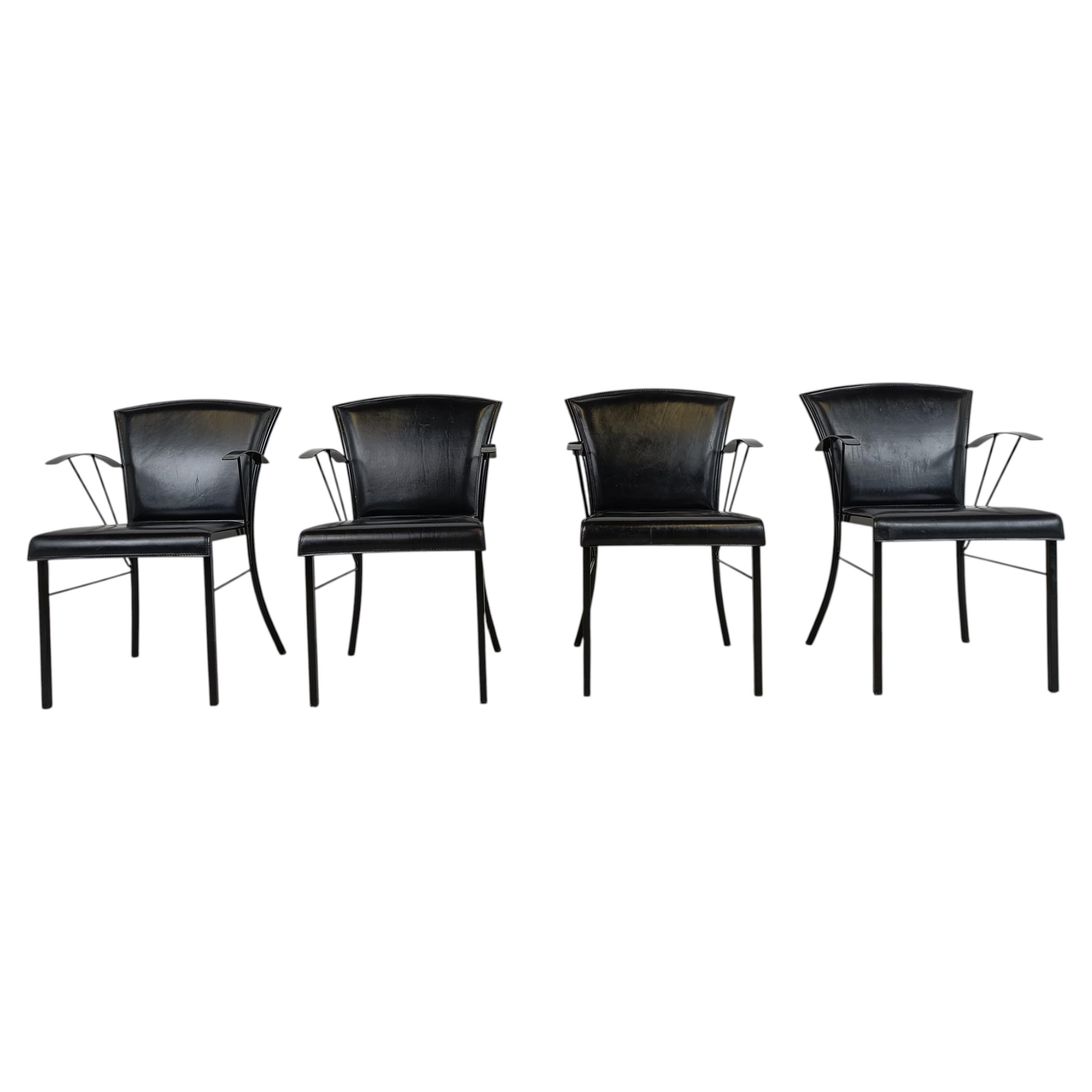Vintage Black Leather Dining Chairs by Arrben, 1980s For Sale