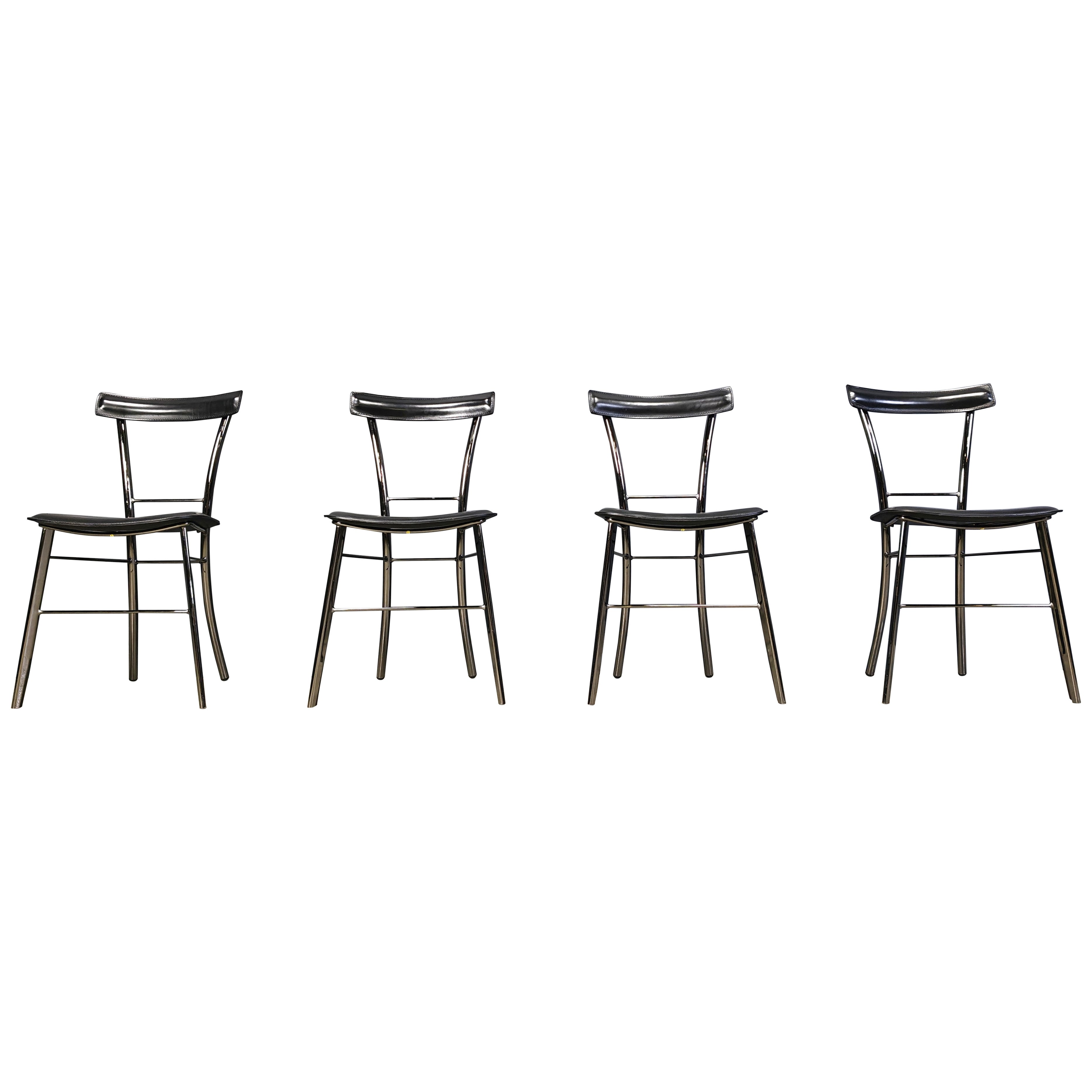 Chaises de salle à manger vintage en cuir noir par Arrben Italie, 1980 - ensemble de 4