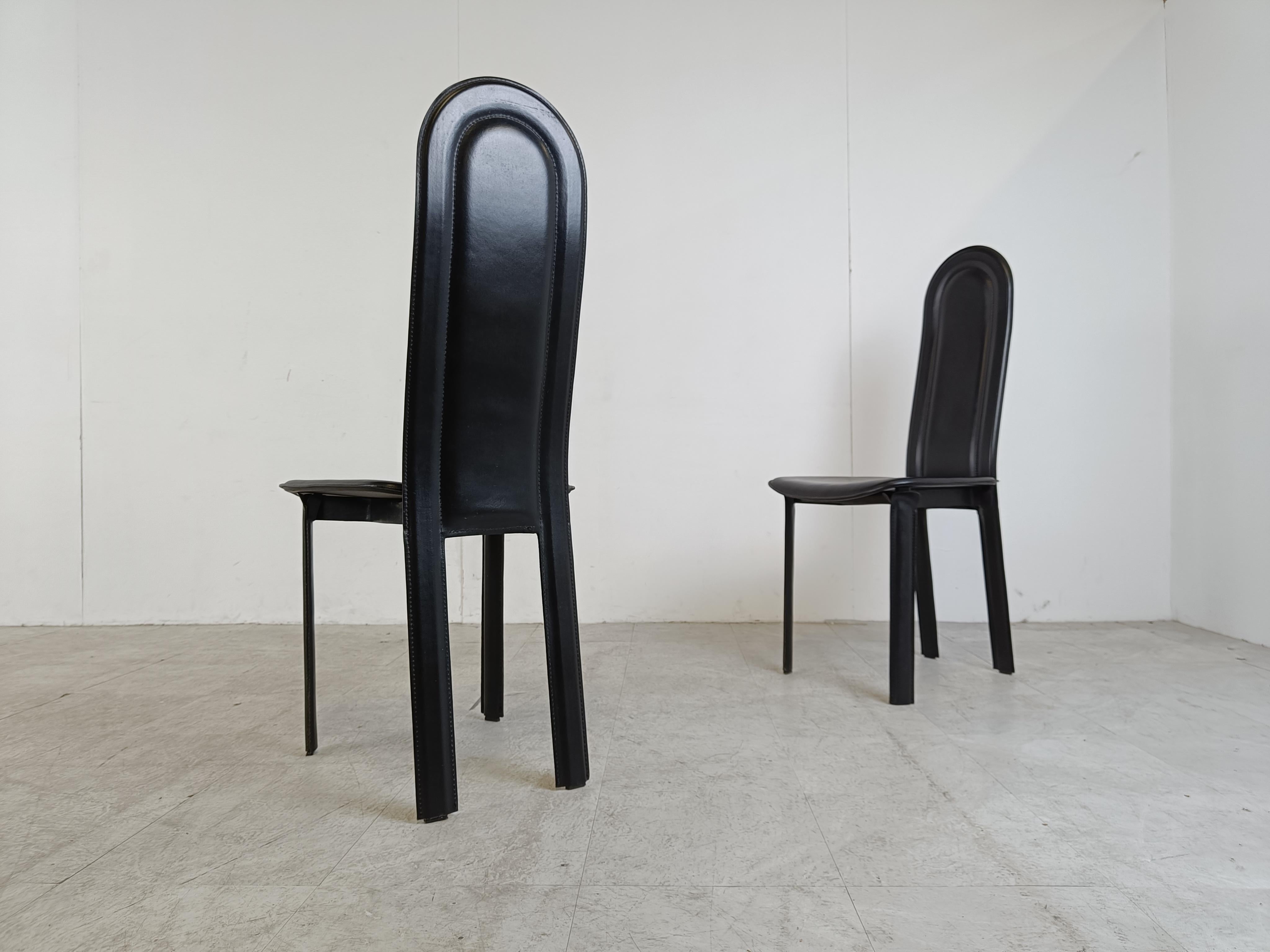 Vintage black leather dining chairs by Calligaris, set of 6, 1980s 1