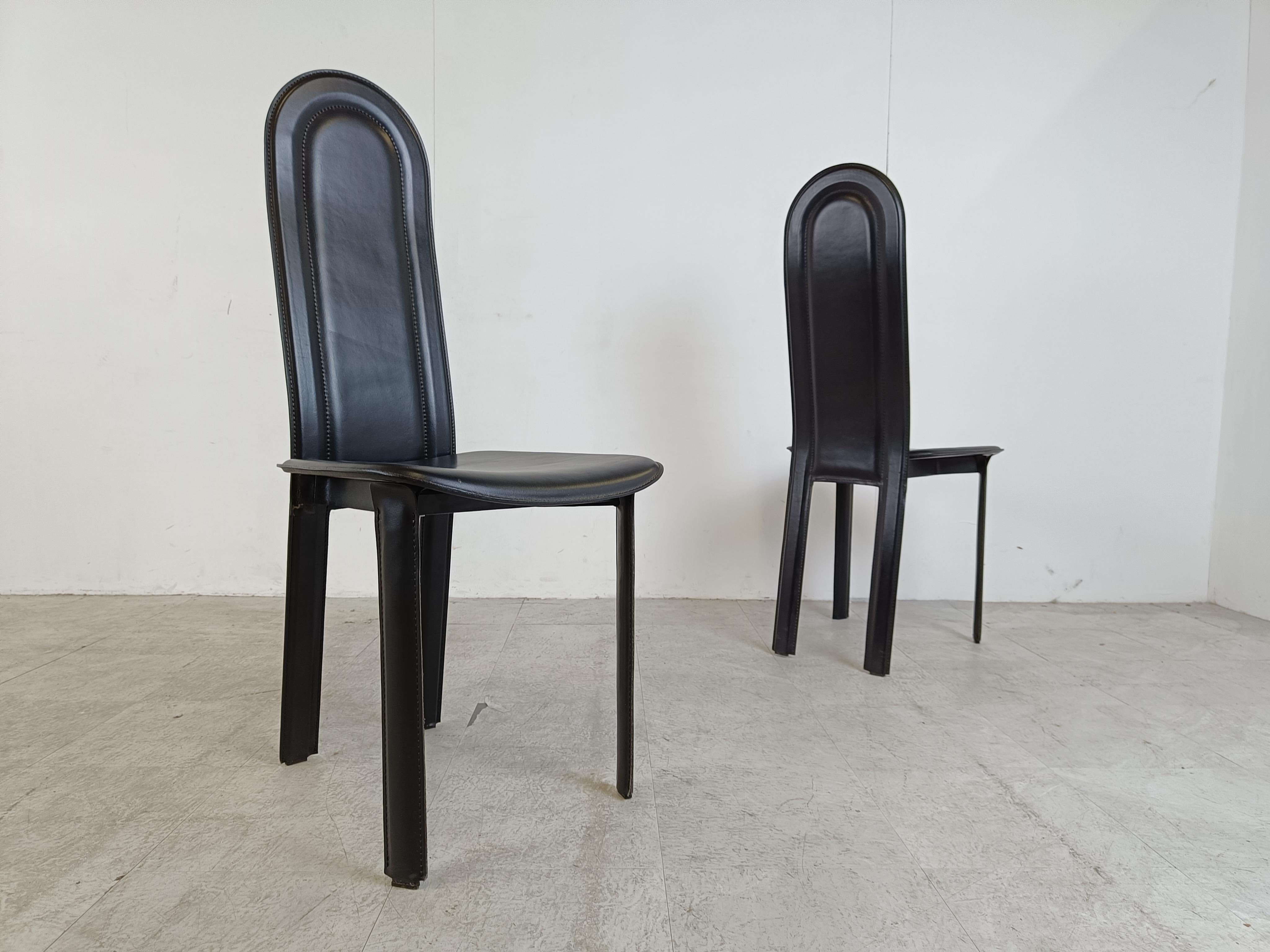 Leather Vintage black leather dining chairs by Calligaris, set of 6, 1980s For Sale