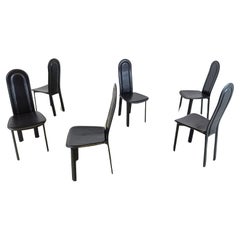 Used black leather dining chairs by Calligaris, set of 6, 1980s