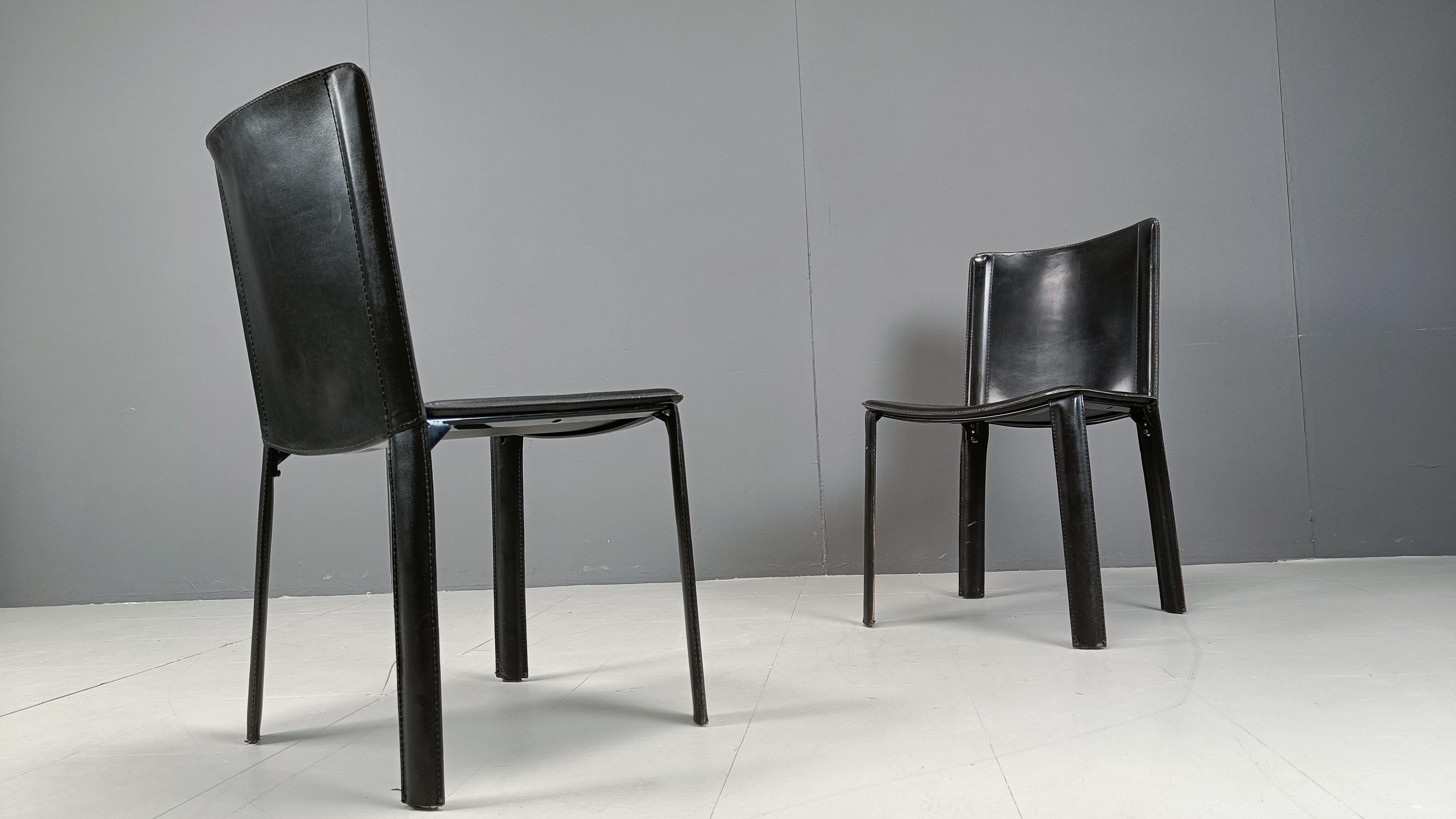 Vintage black leather dining chairs by Cidue, set of 4 - 1980s 4
