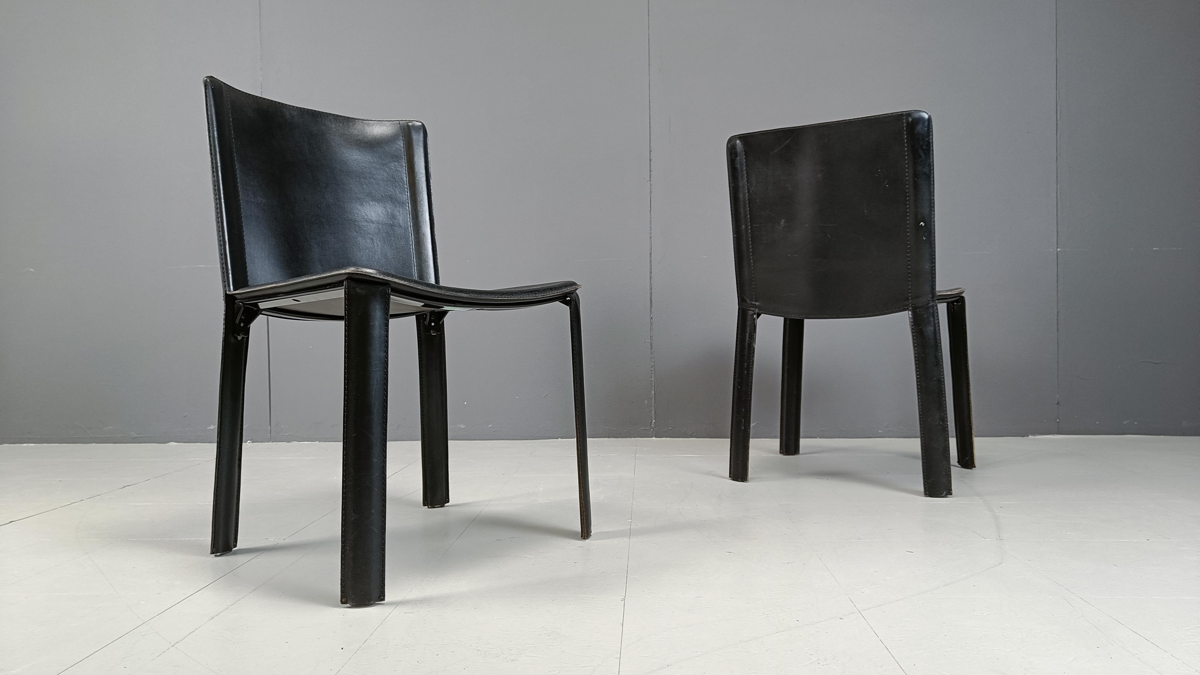 Vintage black leather dining chairs by Cidue, set of 4 - 1980s 5