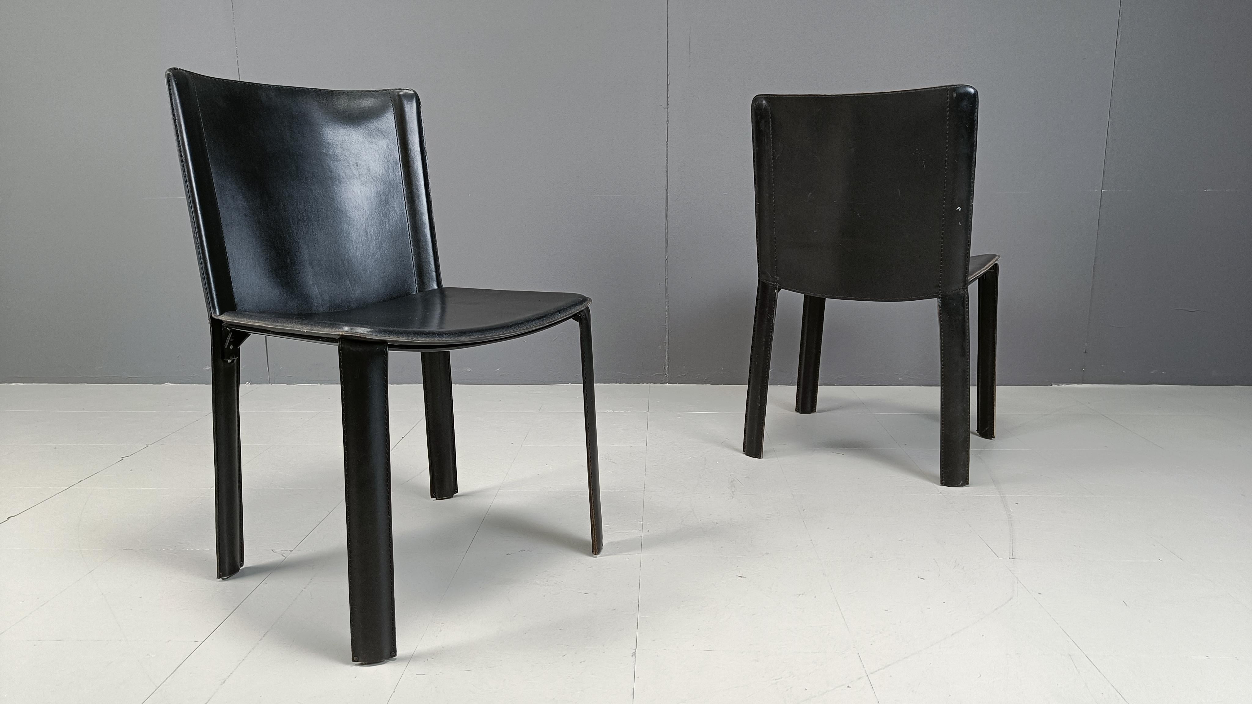 Vintage black leather dining chairs by Cidue, set of 4 - 1980s 6