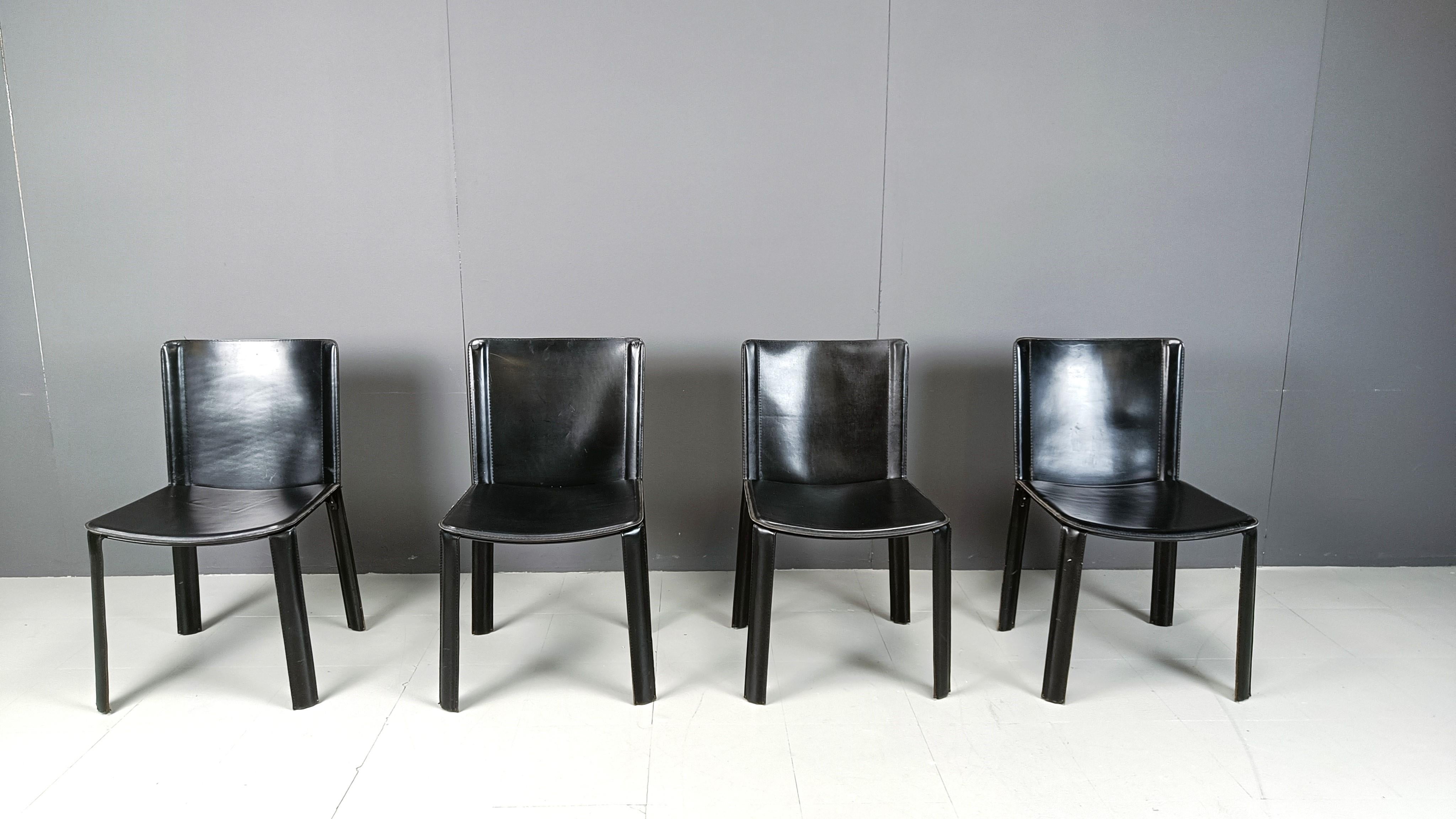 Mid-Century Modern Vintage black leather dining chairs by Cidue, set of 4 - 1980s