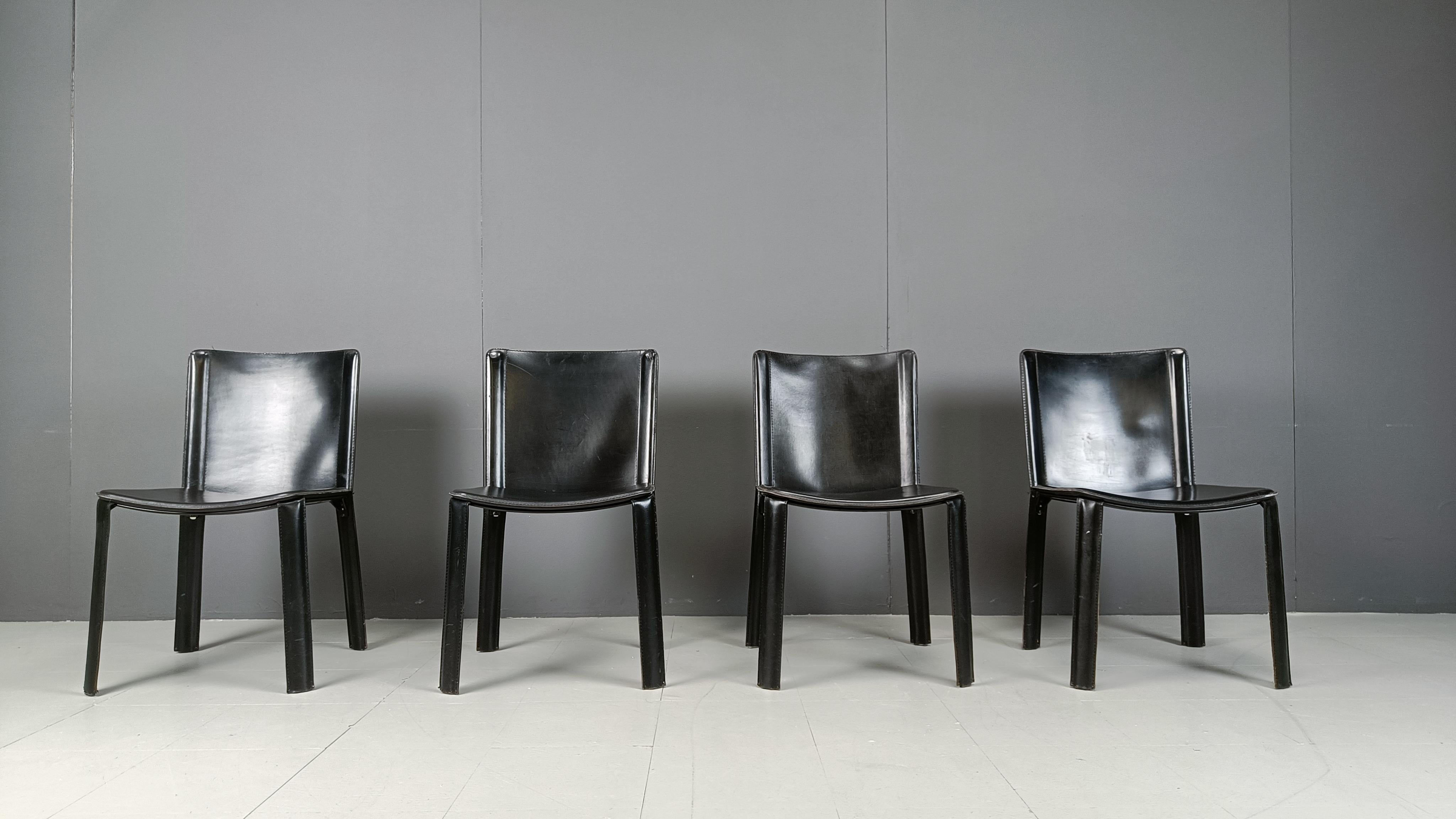 Italian Vintage black leather dining chairs by Cidue, set of 4 - 1980s