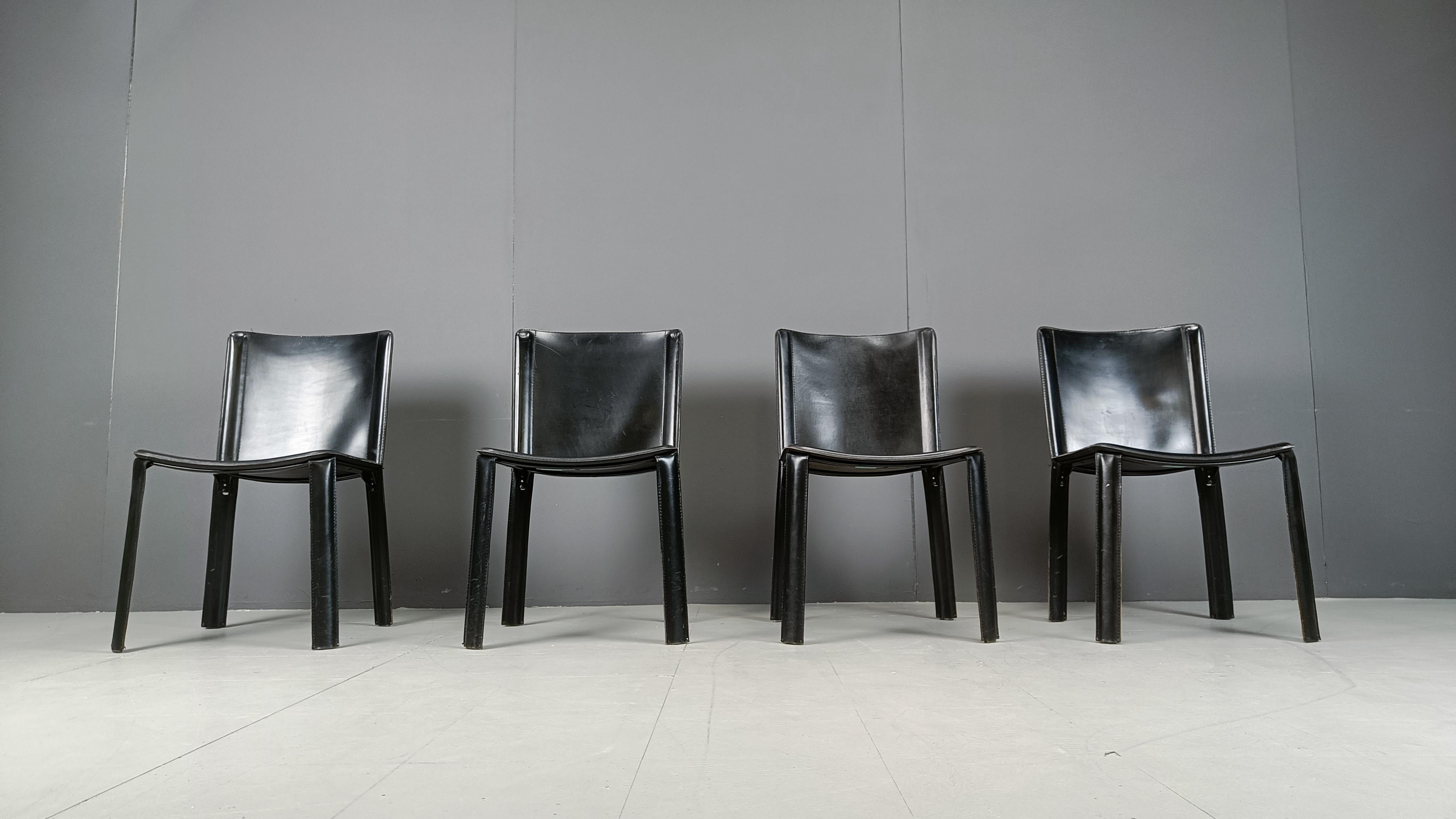 Vintage black leather dining chairs by Cidue, set of 4 - 1980s In Good Condition In Leuven, Vlaams Gewest