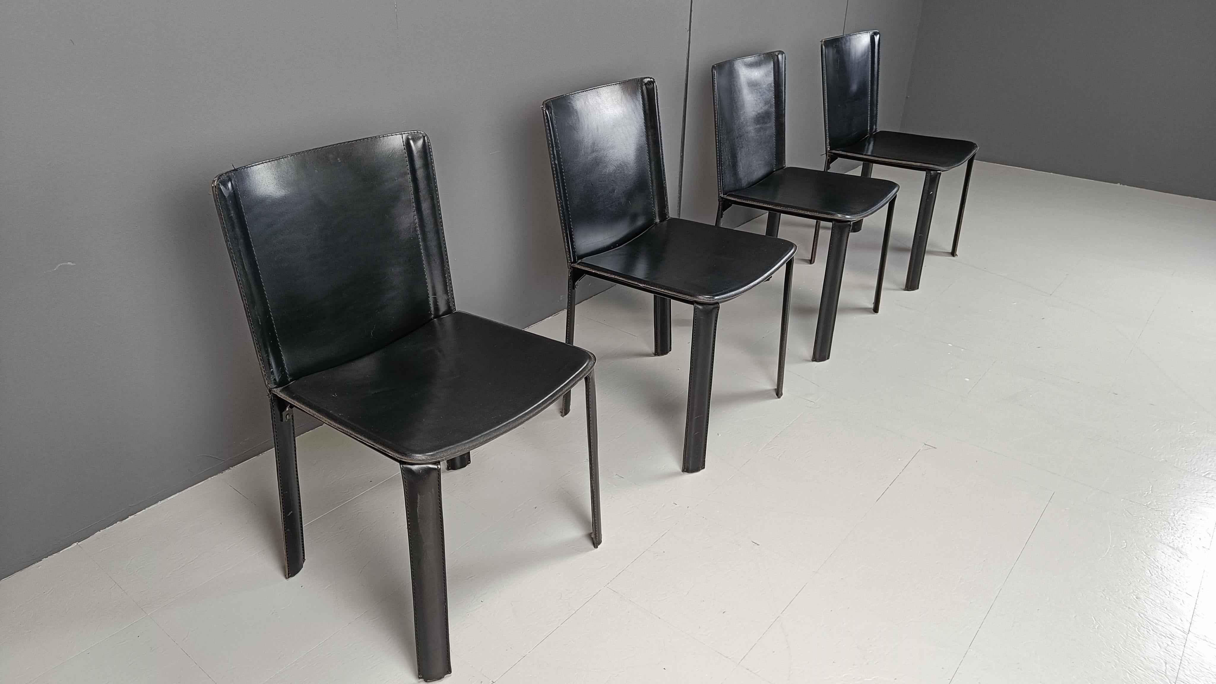 Leather Vintage black leather dining chairs by Cidue, set of 4 - 1980s