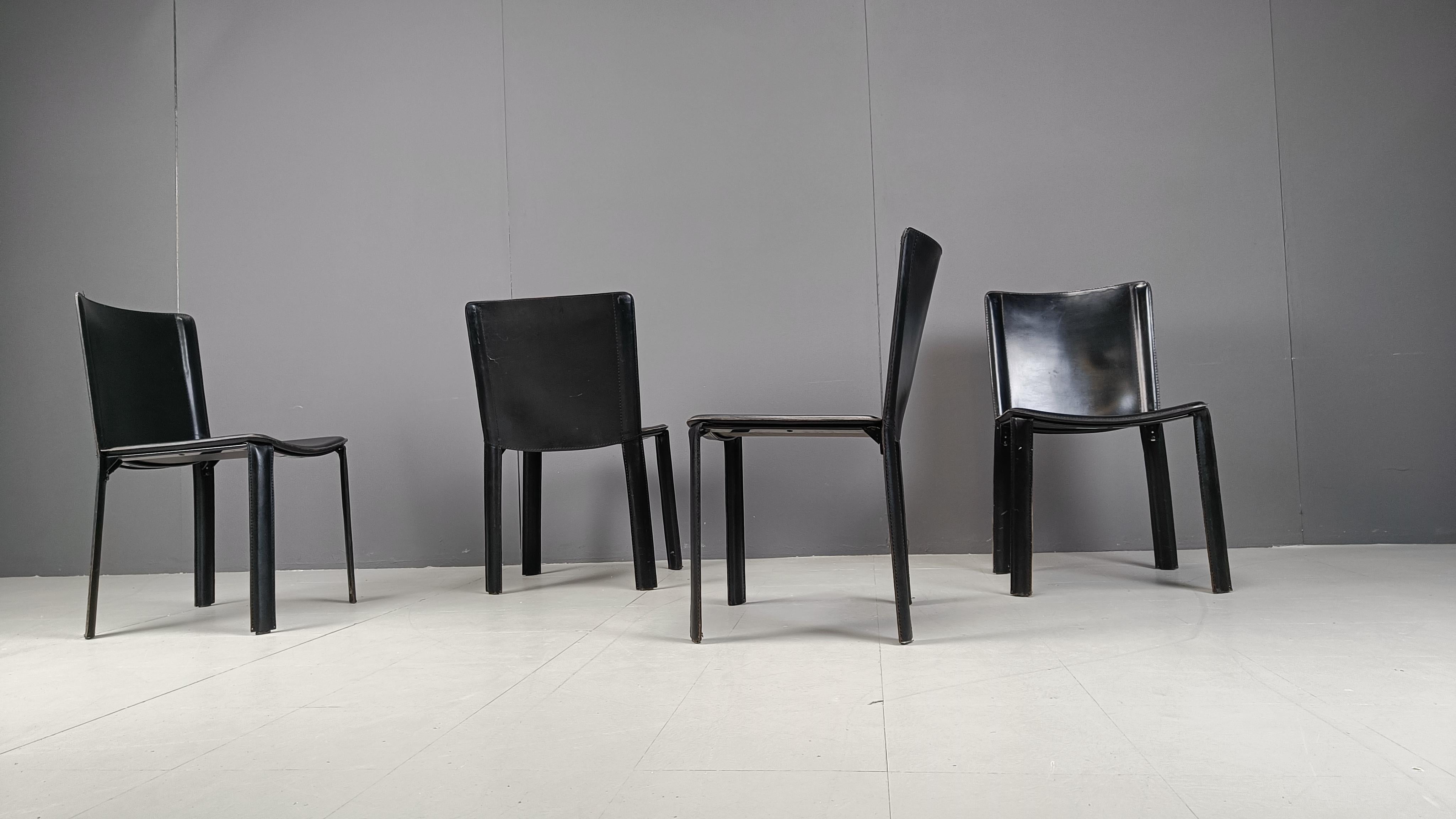 Vintage black leather dining chairs by Cidue, set of 4 - 1980s 2