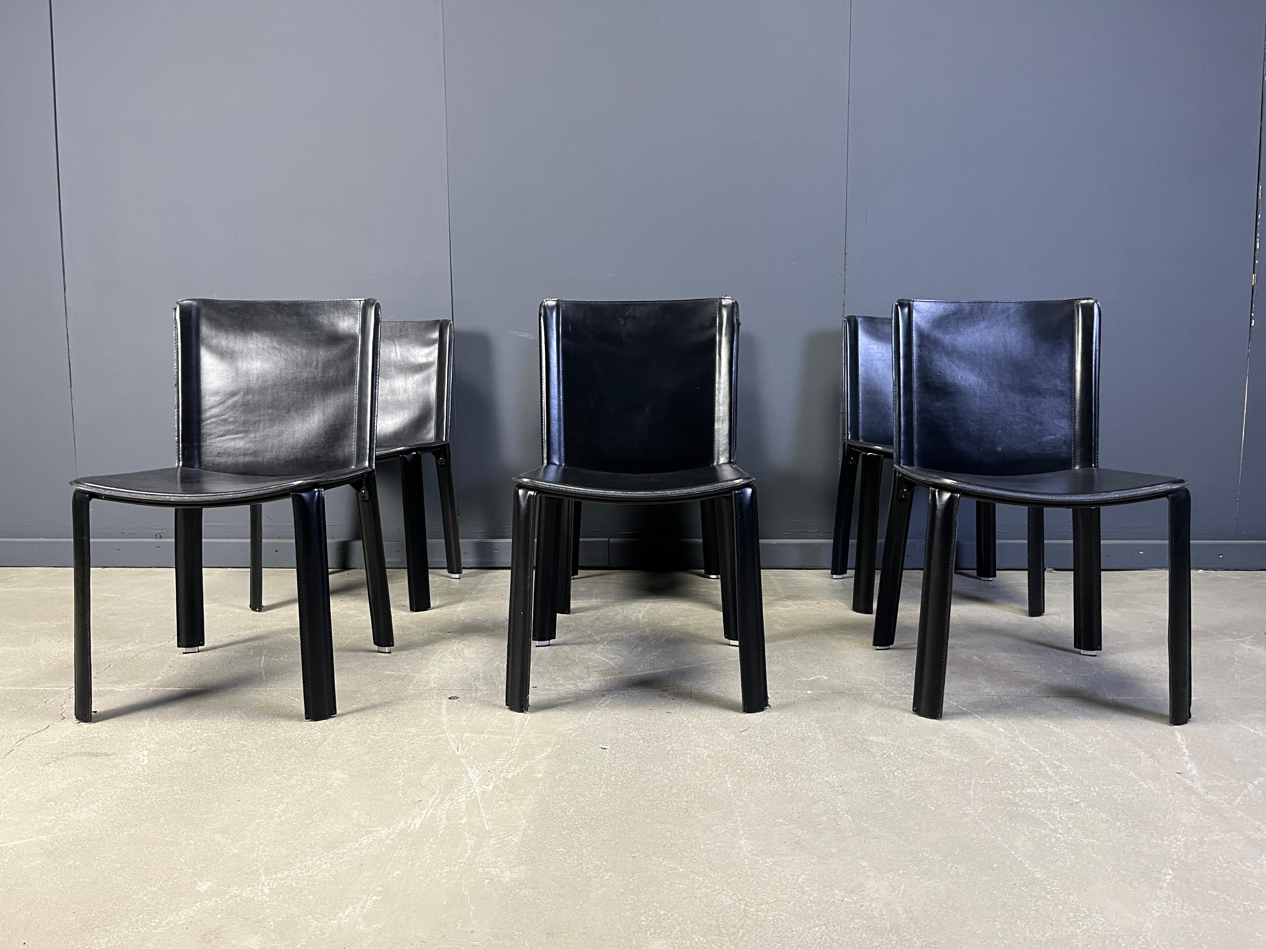 Vintage black leather dining chairs by Cidue, set of 6 - 1980s im Angebot 3