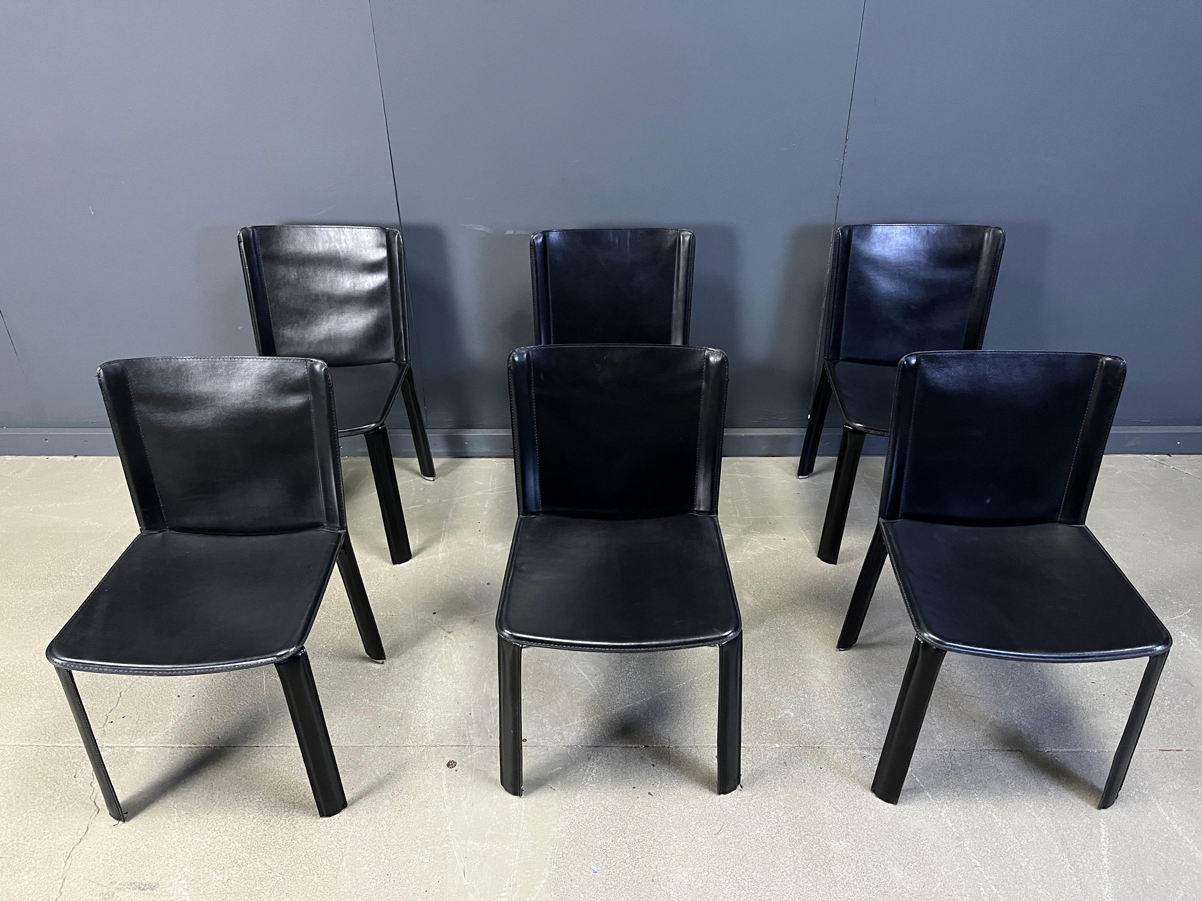 Vintage black leather dining chairs by Cidue, set of 6 - 1980s im Angebot 4
