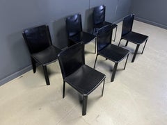Vintage black leather dining chairs by Cidue, set of 6 - 1980s
