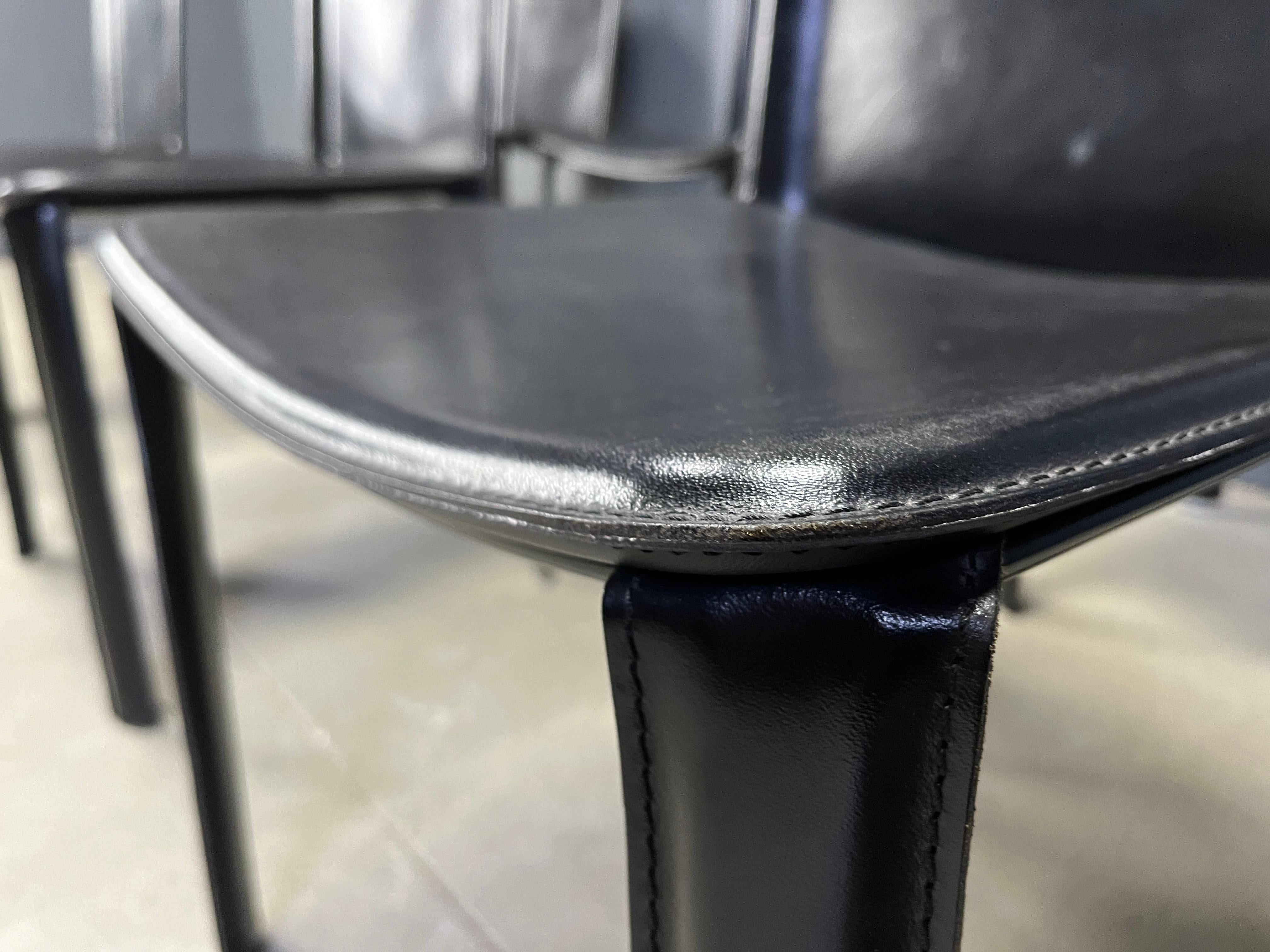 Vintage black leather dining chairs by Cidue, set of 6 - 1980s (Italienisch) im Angebot