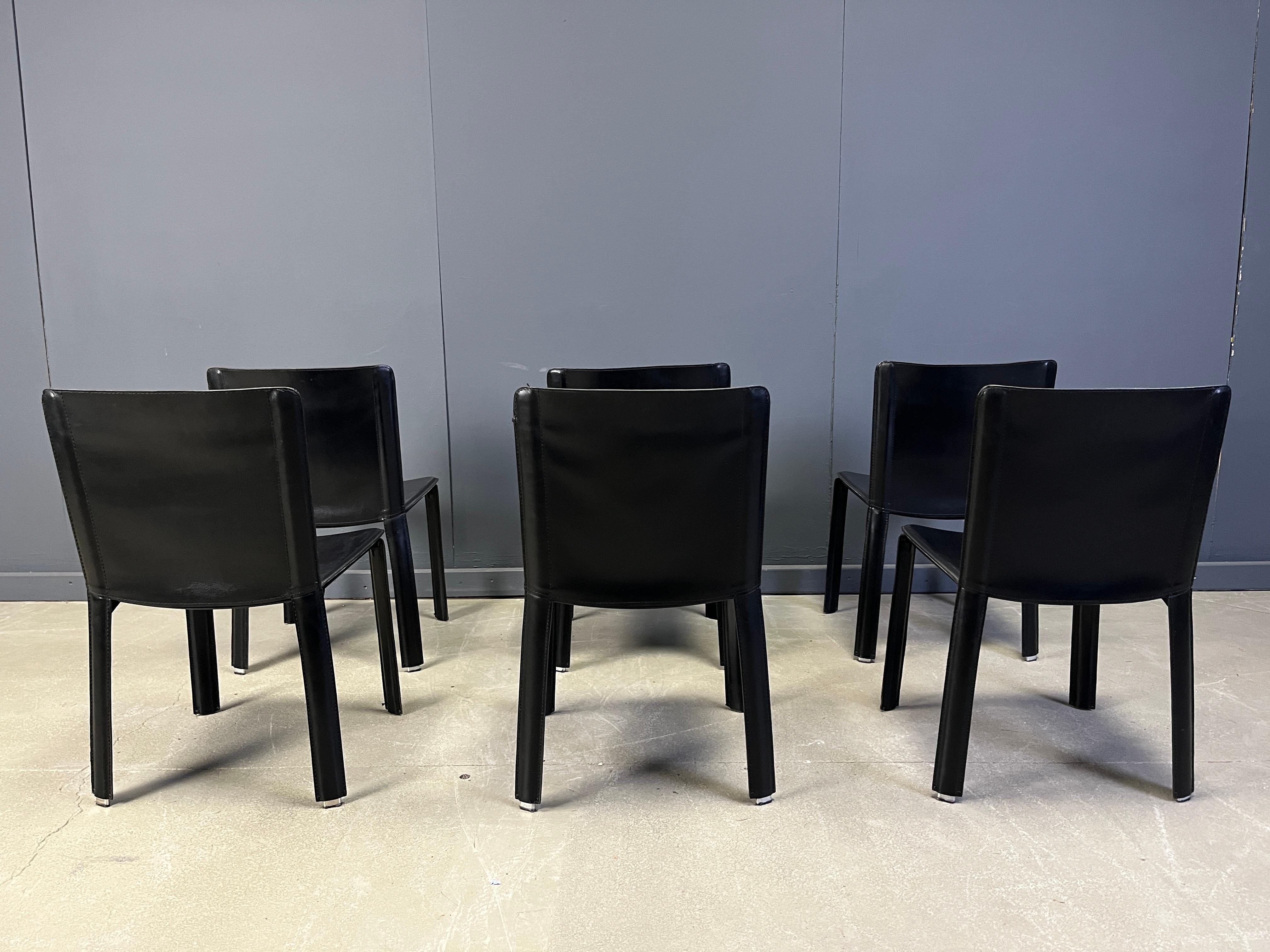 Vintage black leather dining chairs by Cidue, set of 6 - 1980s im Zustand „Gut“ im Angebot in Leuven, Vlaams Gewest