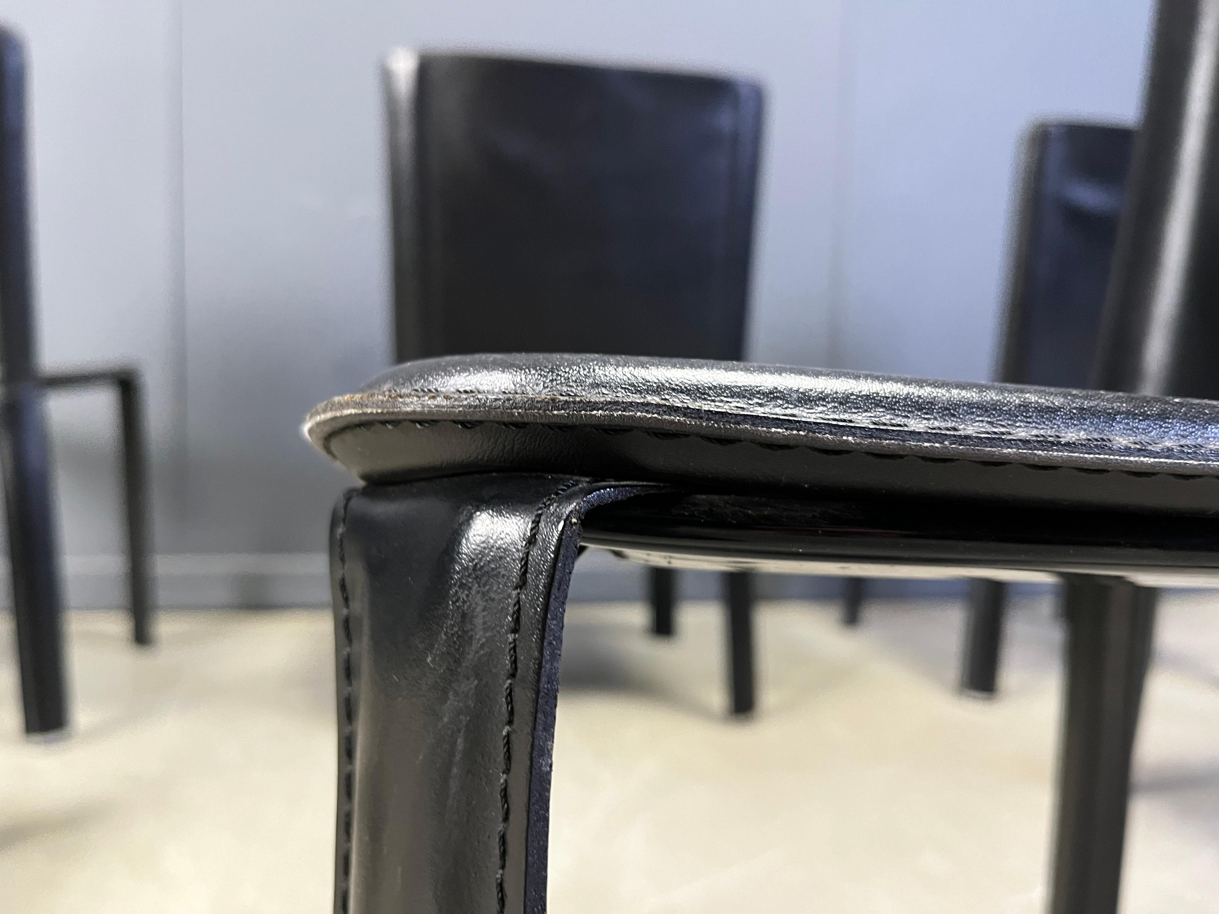 Vintage black leather dining chairs by Cidue, set of 6 - 1980s (Ende des 20. Jahrhunderts) im Angebot