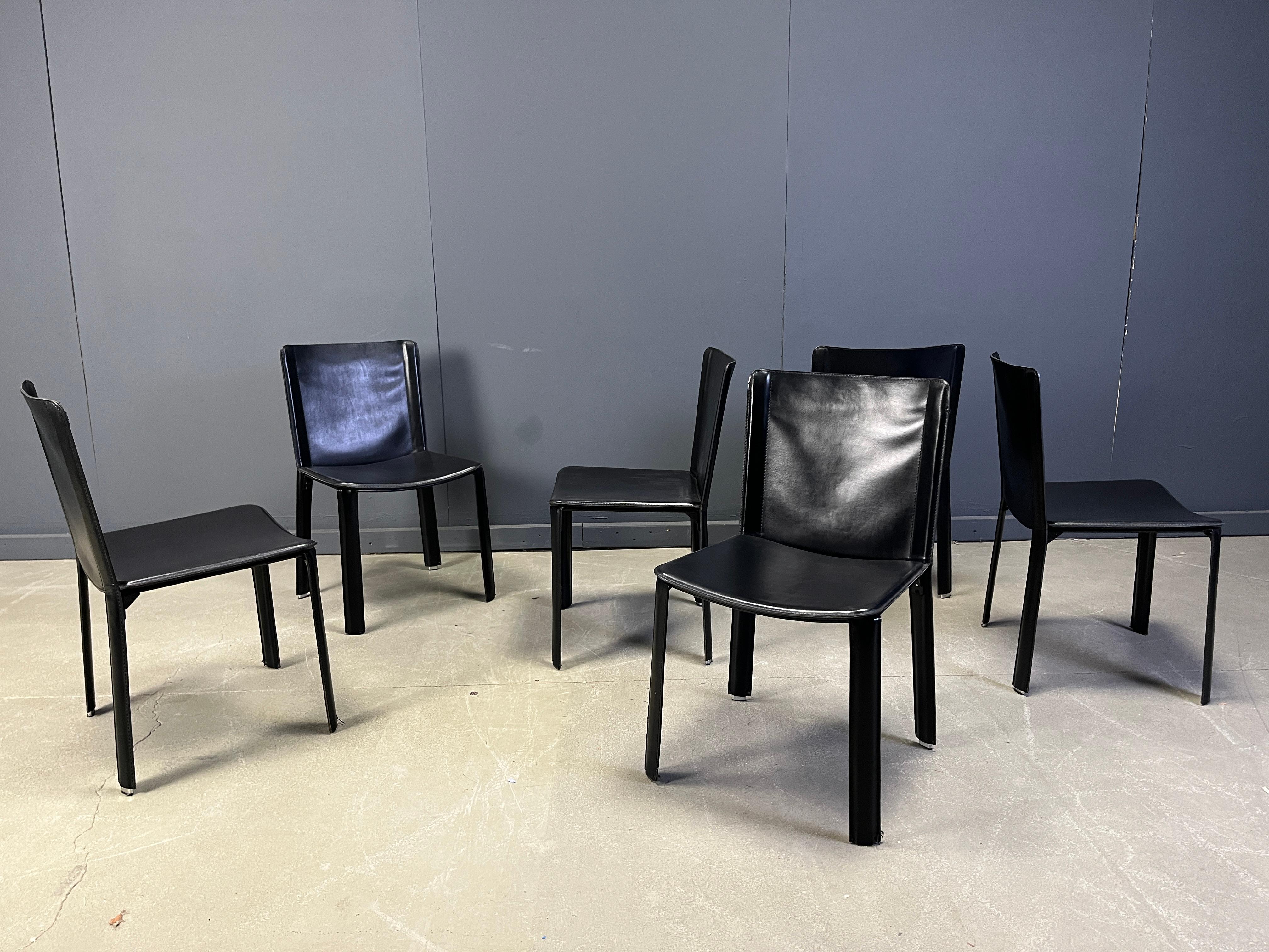 Vintage black leather dining chairs by Cidue, set of 6 - 1980s im Angebot 1