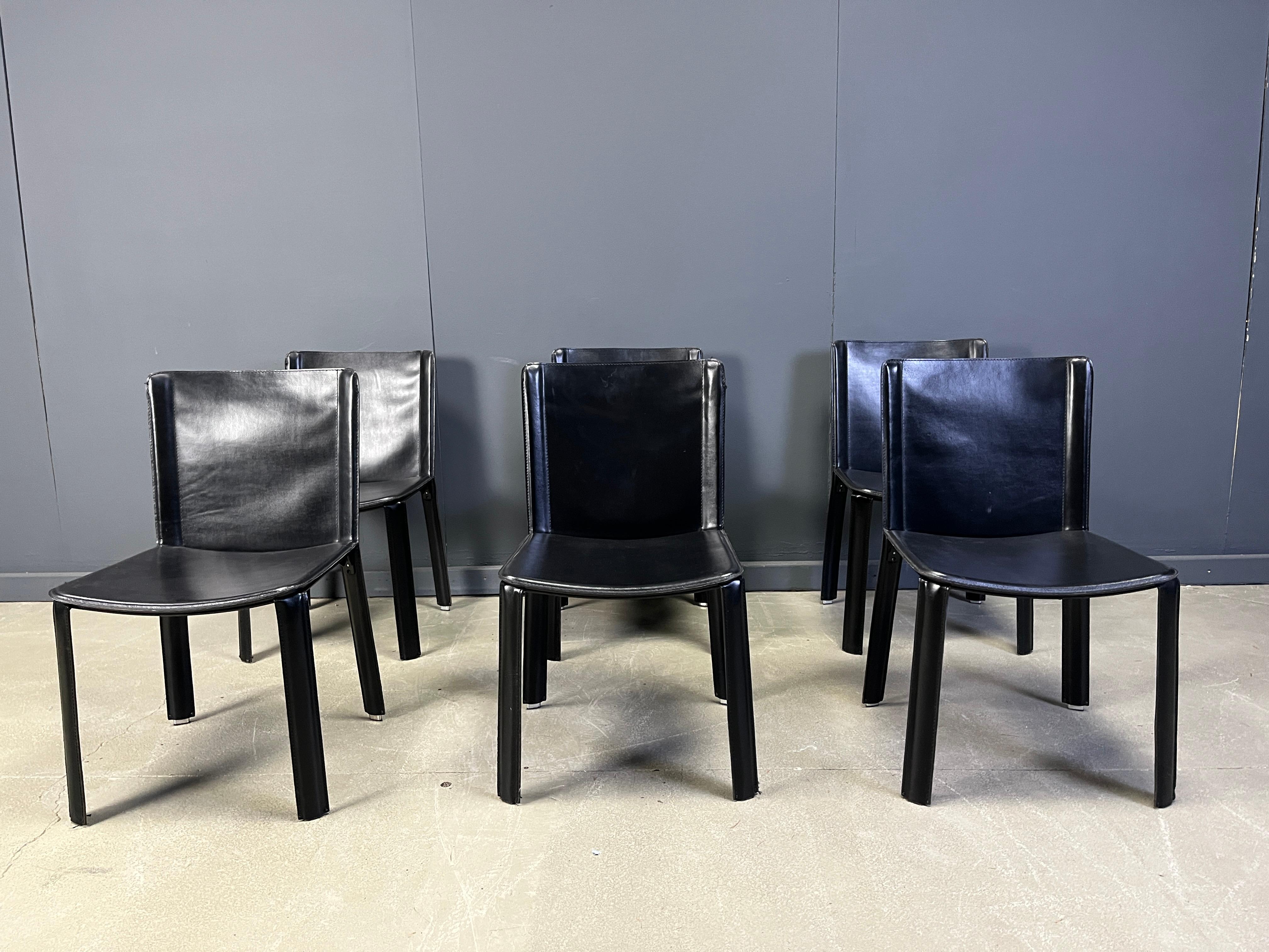 Vintage black leather dining chairs by Cidue, set of 6 - 1980s im Angebot 2