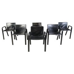 Vintage black leather dining chairs by Poltrona Frau, 1970s