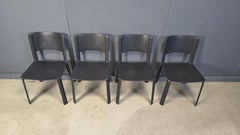 Vintage black leather dining chairs, Italy, 1980s