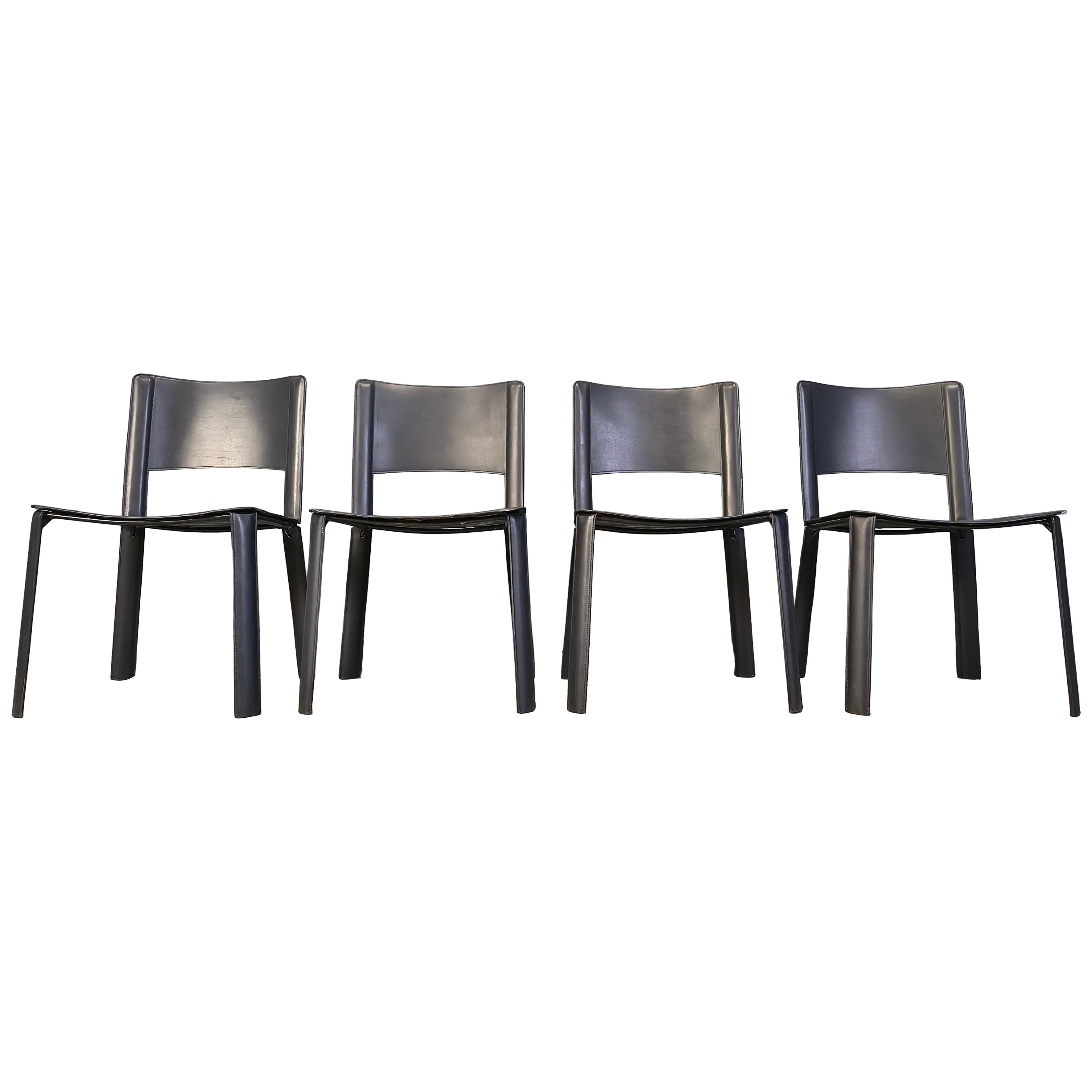 Vintage black leather dining chairs, Italy, 1980s